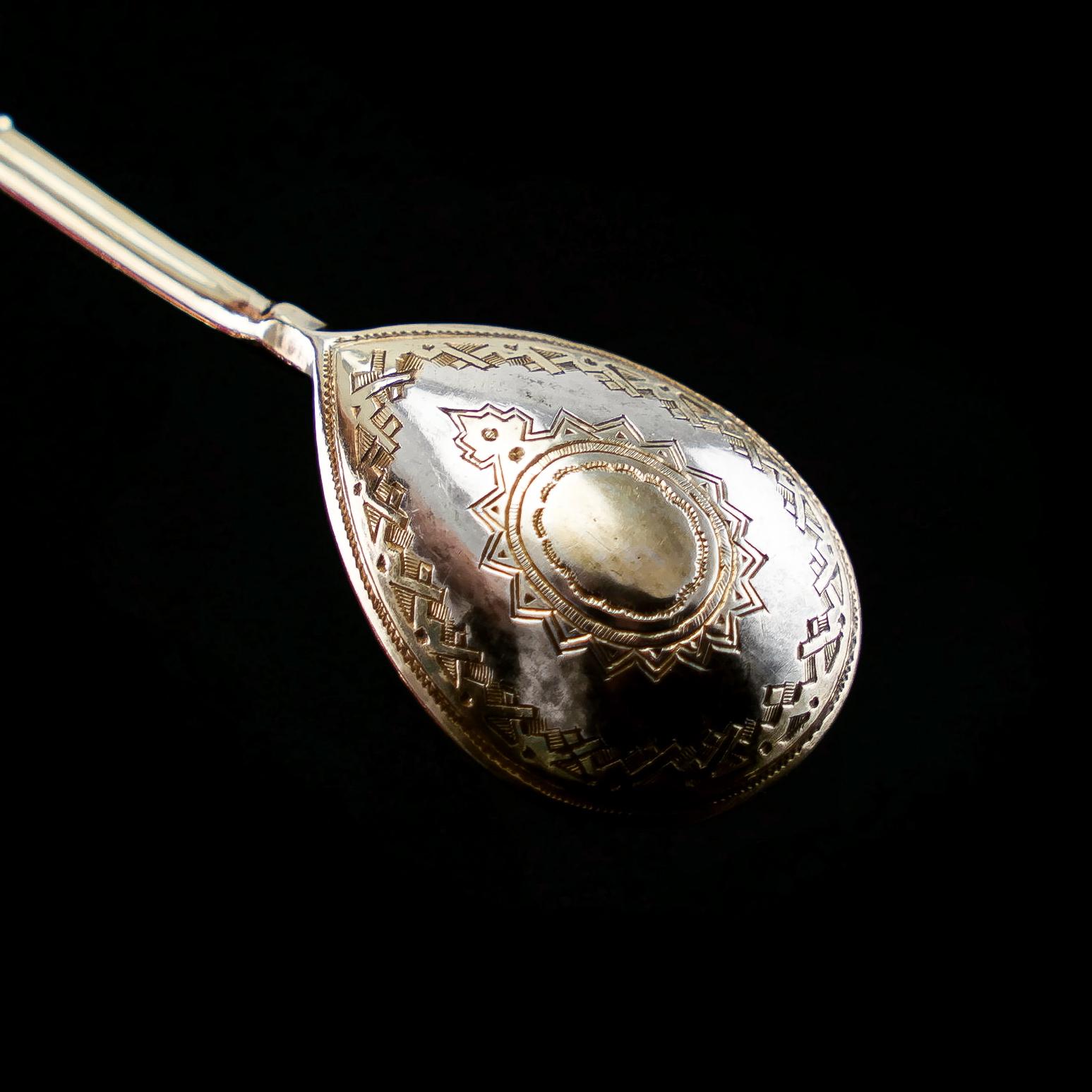 Antique Imperial Russian Solid Silver Spoons, Parcel Gilt - Moscow c.1890 5