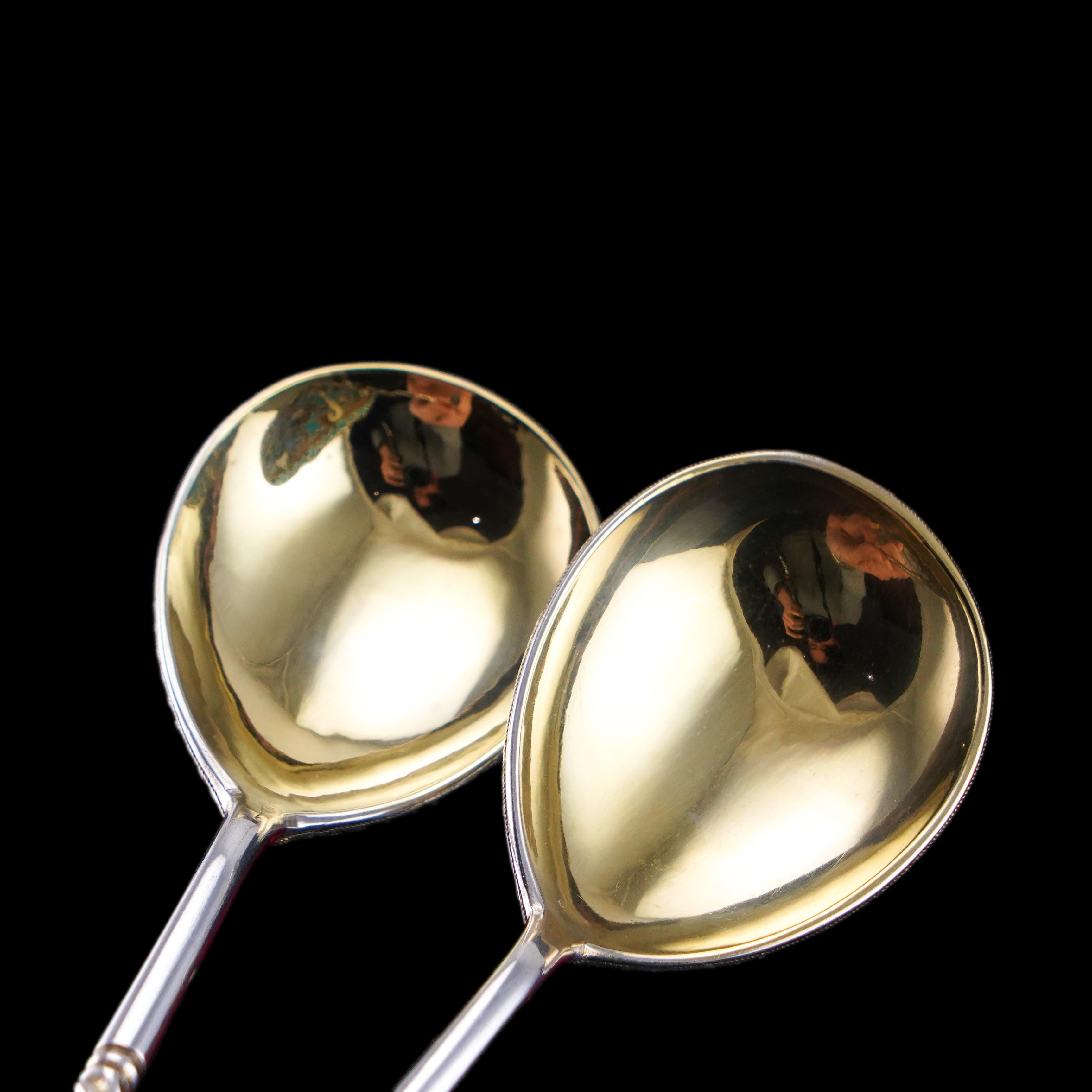 Antique Imperial Russian Solid Silver Spoons with Cloisonne Enamel c.1882 For Sale 6
