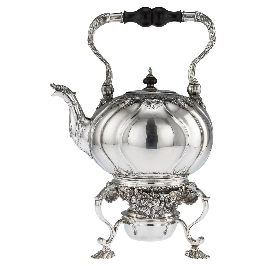 Antique Imperial Russian Solid Silver Tea Kettle on Stand, Moscow, circa 1761