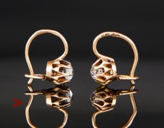 Antique Imperial Russian Ukraine Earrings Diamonds solid 56/ 14K Gold/ 1.3gr