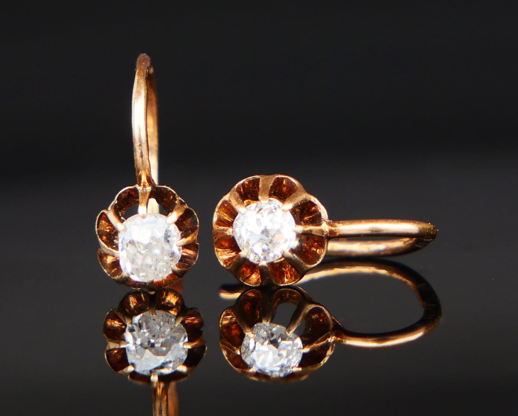 Pendientes Antiguos Imperial Rusia Ucrania Diamantes macizos 56/ Oro 14K/ 1,3gr Imperio ruso en venta