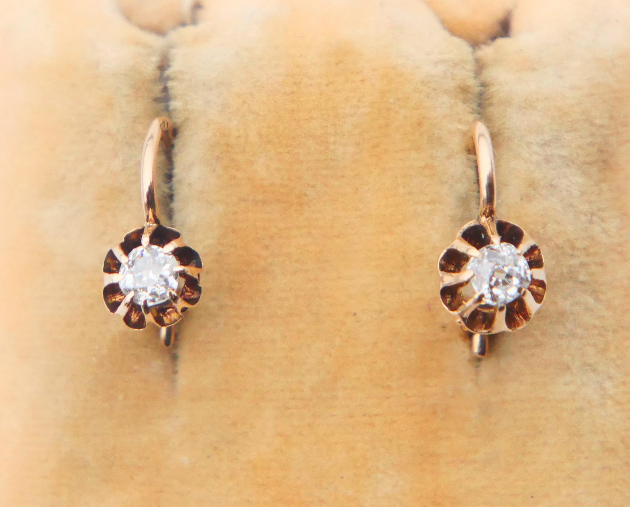 Pendientes Antiguos Imperial Rusia Ucrania Diamantes macizos 56/ Oro 14K/ 1,3gr Corte europeo antiguo en venta