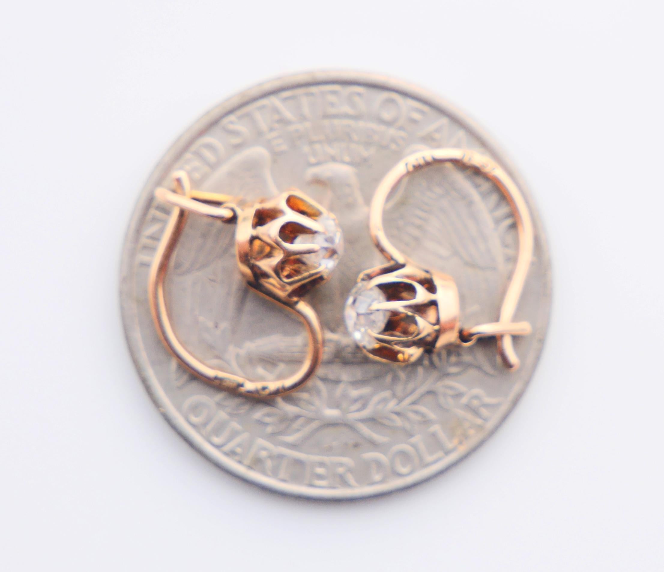 Pendientes Antiguos Imperial Rusia Ucrania Diamantes macizos 56/ Oro 14K/ 1,3gr en venta 3