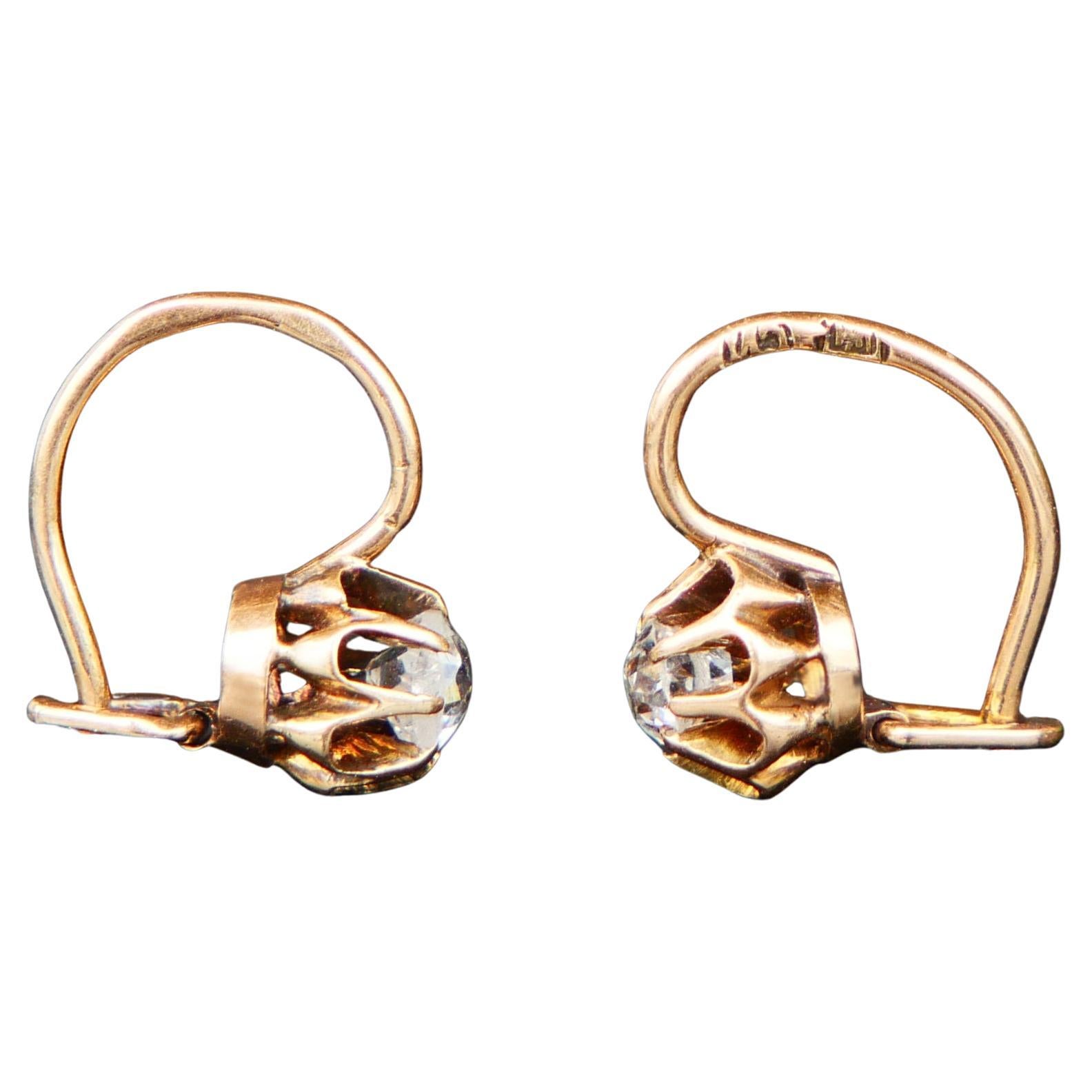 Pendientes Antiguos Imperial Rusia Ucrania Diamantes macizos 56/ Oro 14K/ 1,3gr en venta