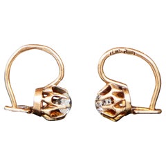 Antique Imperial Russian Ukraine Earrings Diamonds solid 56/ 14K Gold/ 1.3gr