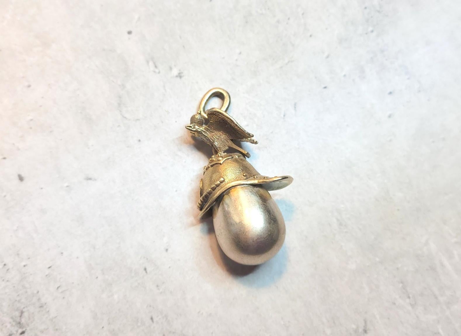 Russian Empire Antique Imperial Silver Gilt Helmet Egg Pendant, Workmaster Julius Rappoport