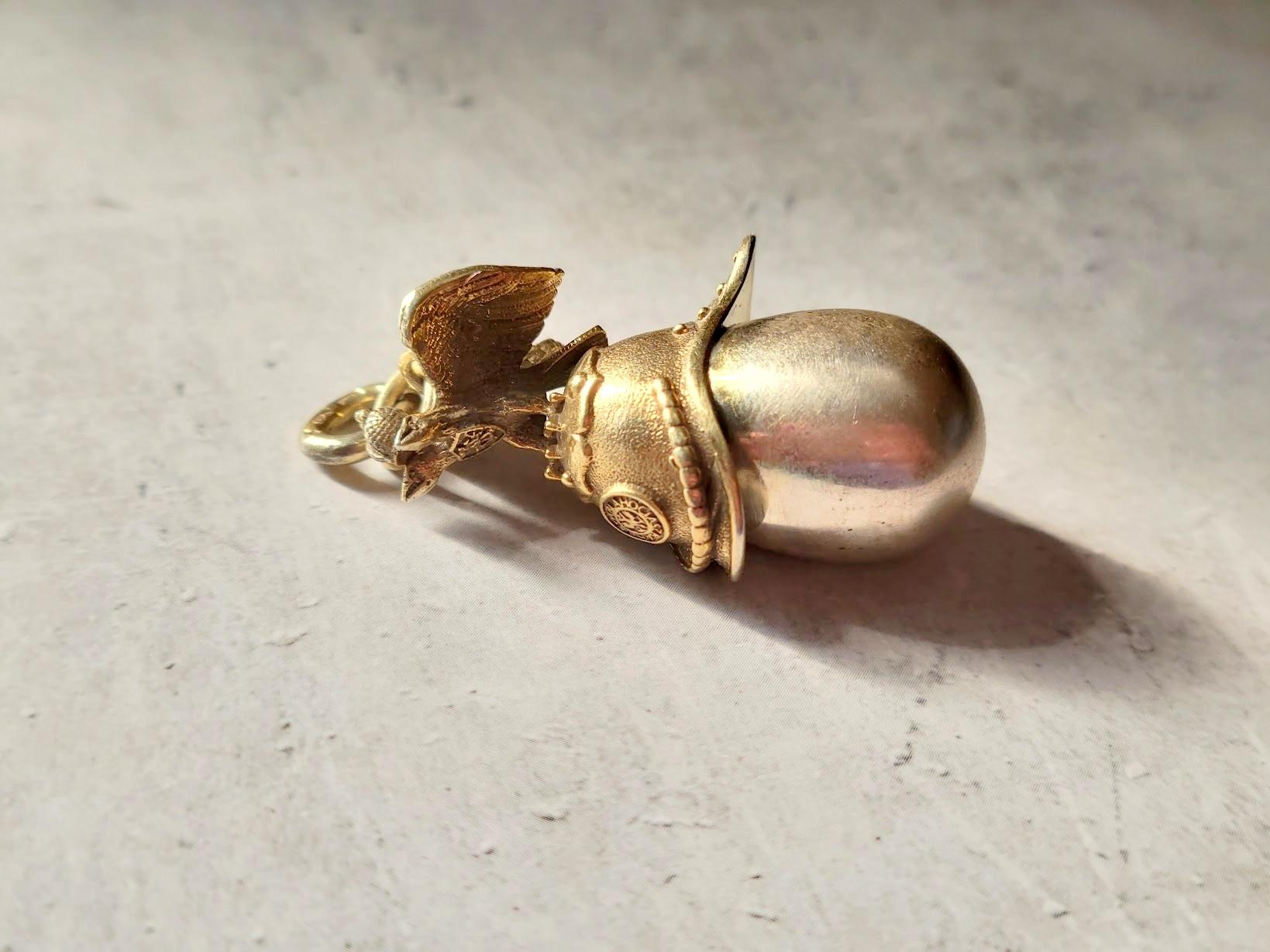 Women's or Men's Antique Imperial Silver Gilt Helmet Egg Pendant, Workmaster Julius Rappoport