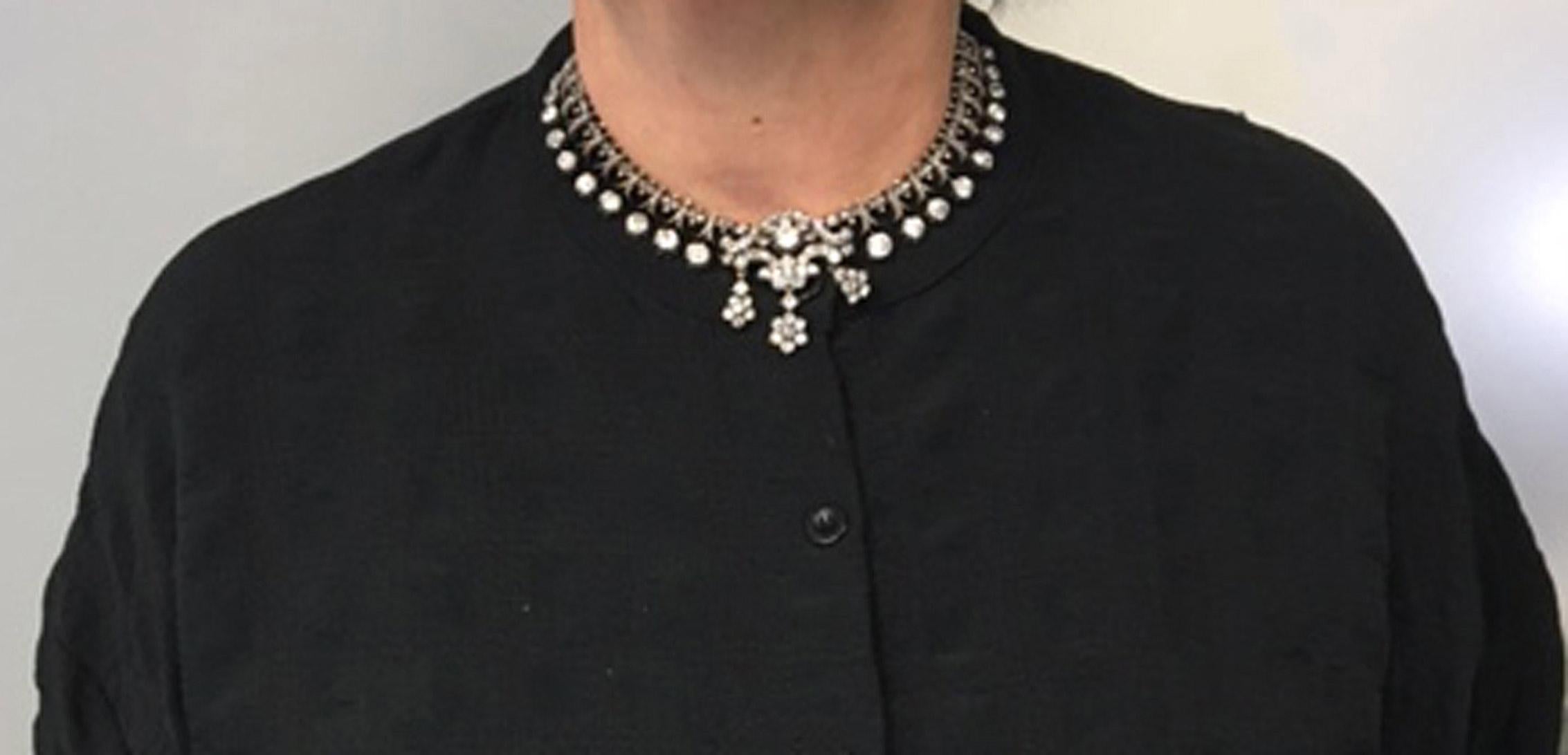 Collier ancien important en argent sur or avec diamants et diamants 1