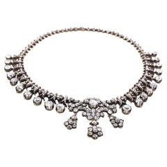 Collier ancien important en argent sur or avec diamants et diamants