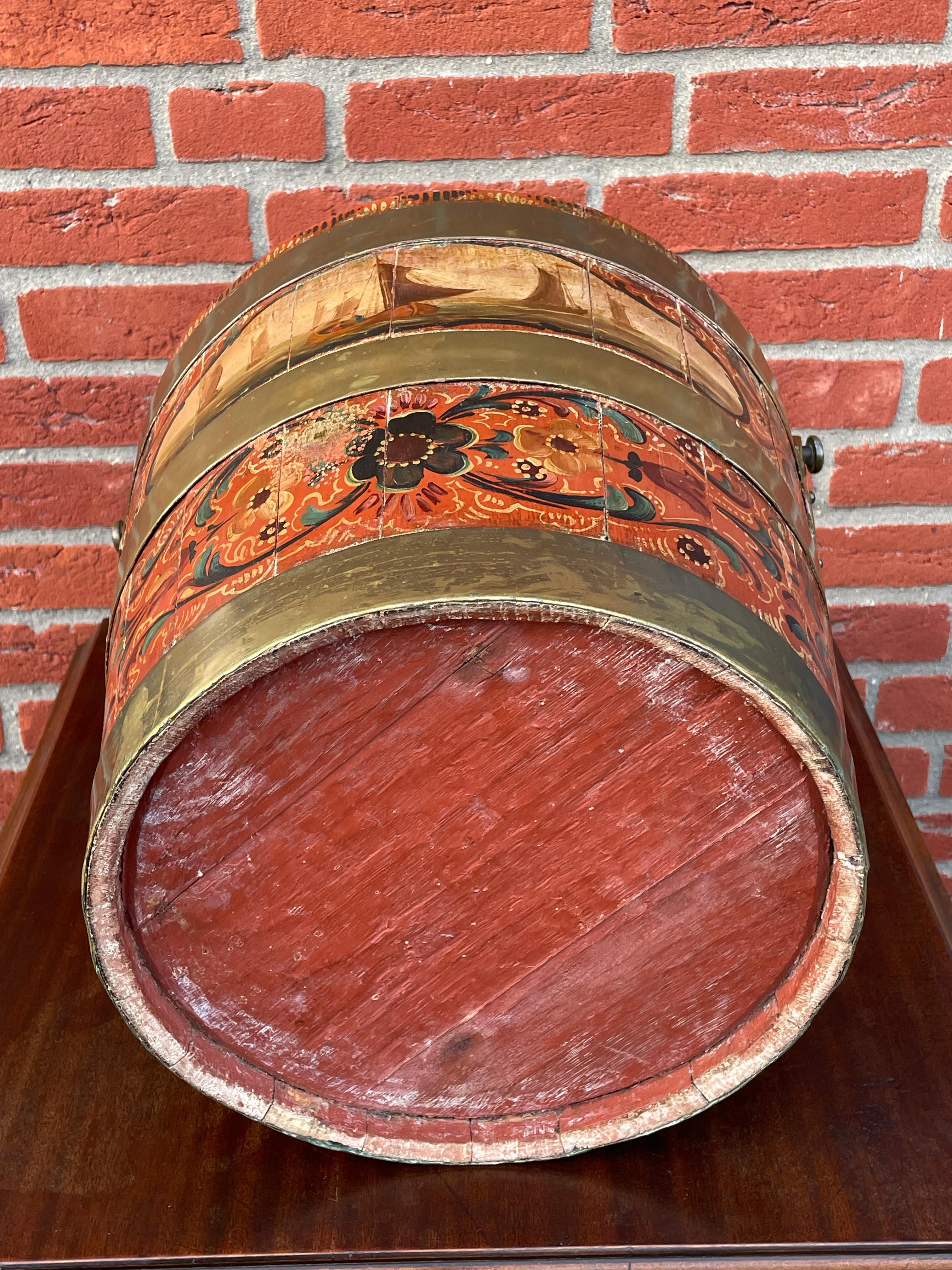 Brass Antique & Important Dutch Hindeloopen Hand Painted Folk Art Tea Bucket w. Liner For Sale