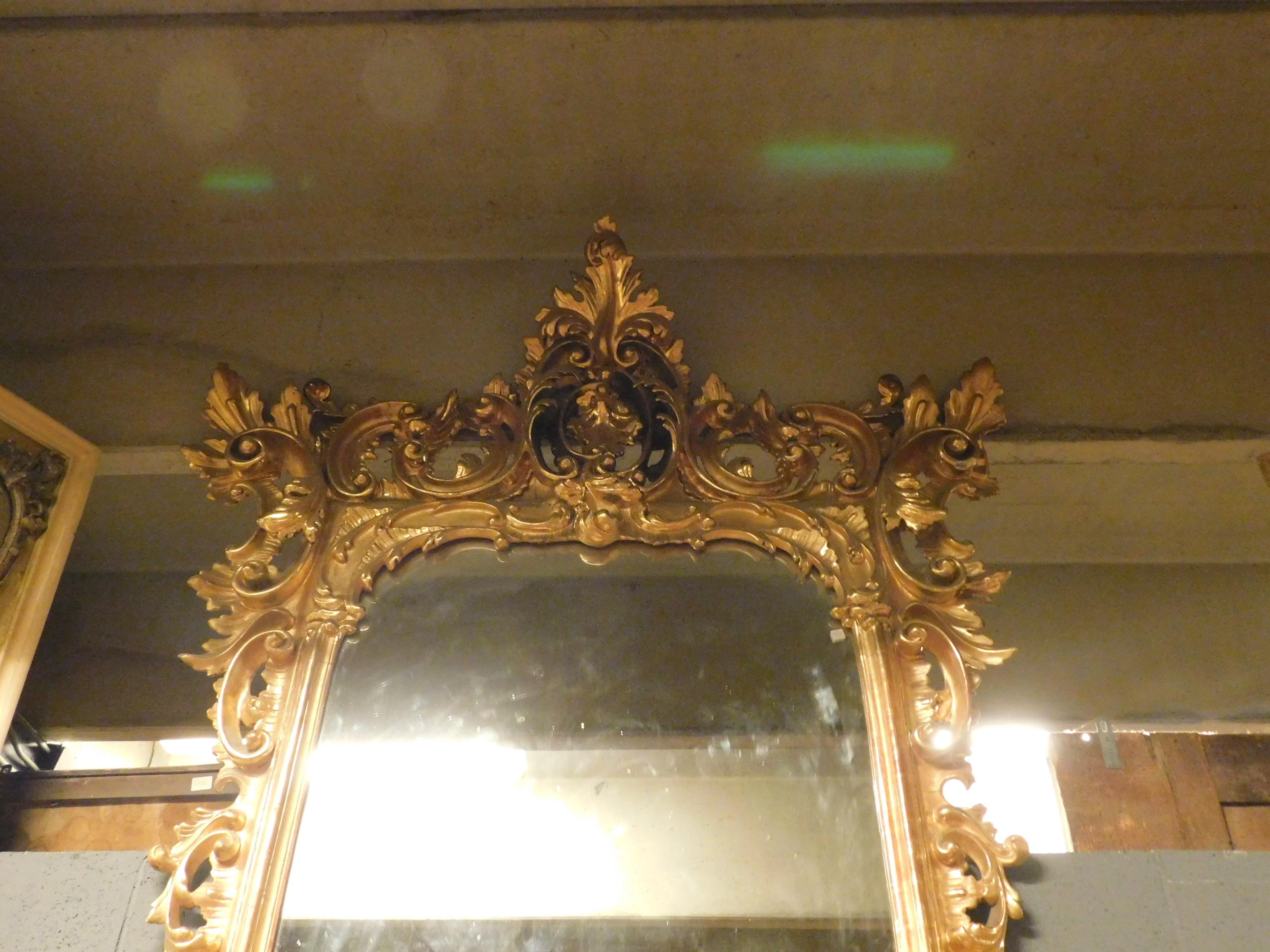 Antique Important Rich Gilded Wooden Console Mirror, Naples, 'Italy', 1700 For Sale 1