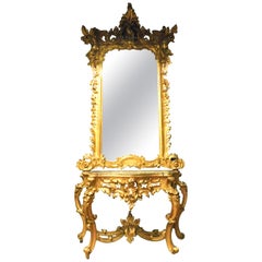 Antique Important Rich Gilded Wooden Console Mirror, Naples, 'Italy', 1700