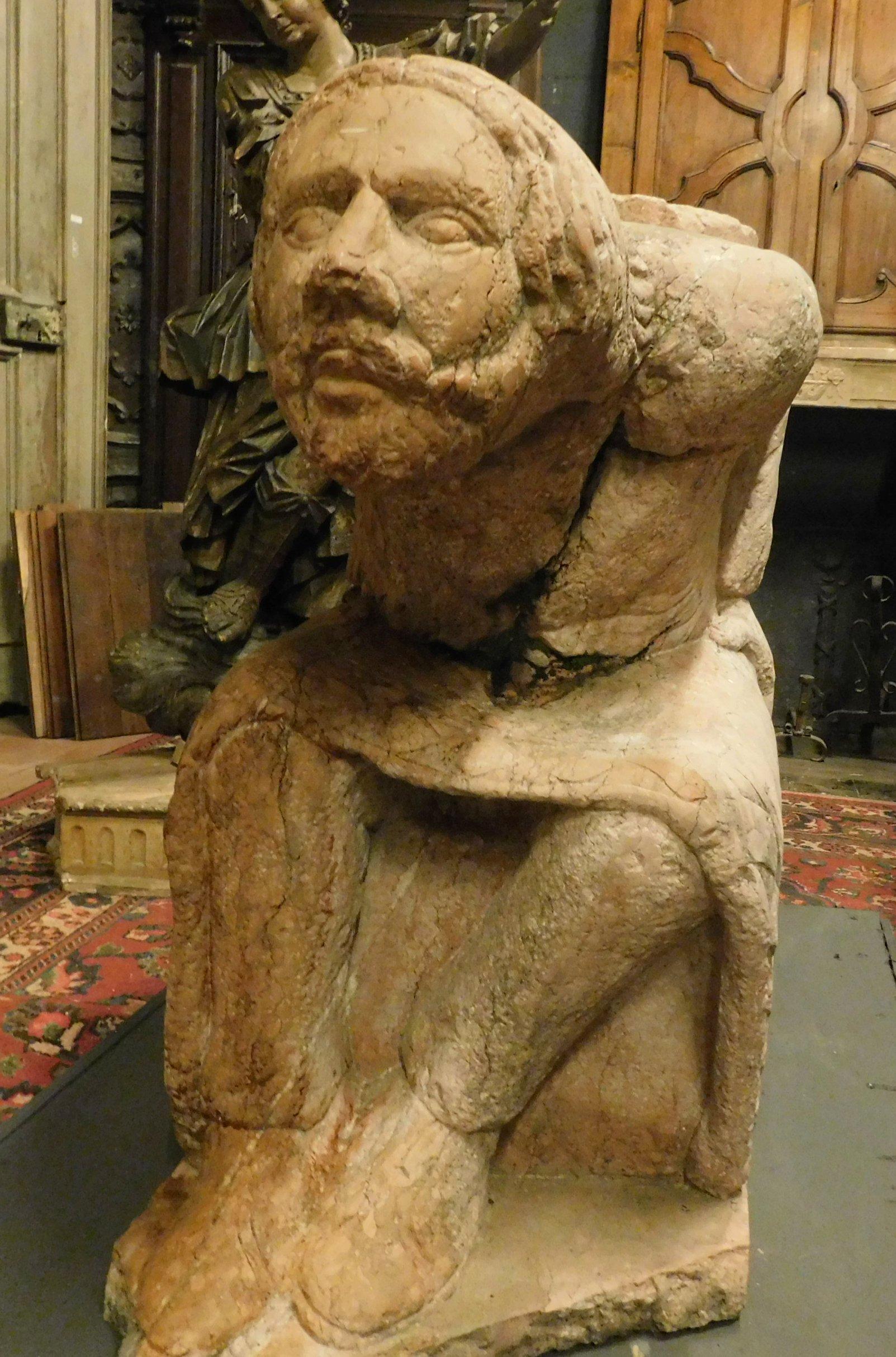 Hand-Carved Antique Important Sculpture of Gobbo, Telamon in Red Marble, 14th Century Italy