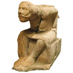 Antique Importante Sculpture de Gobbo:: Telamon en marbre rouge:: 14ème siècle Italie