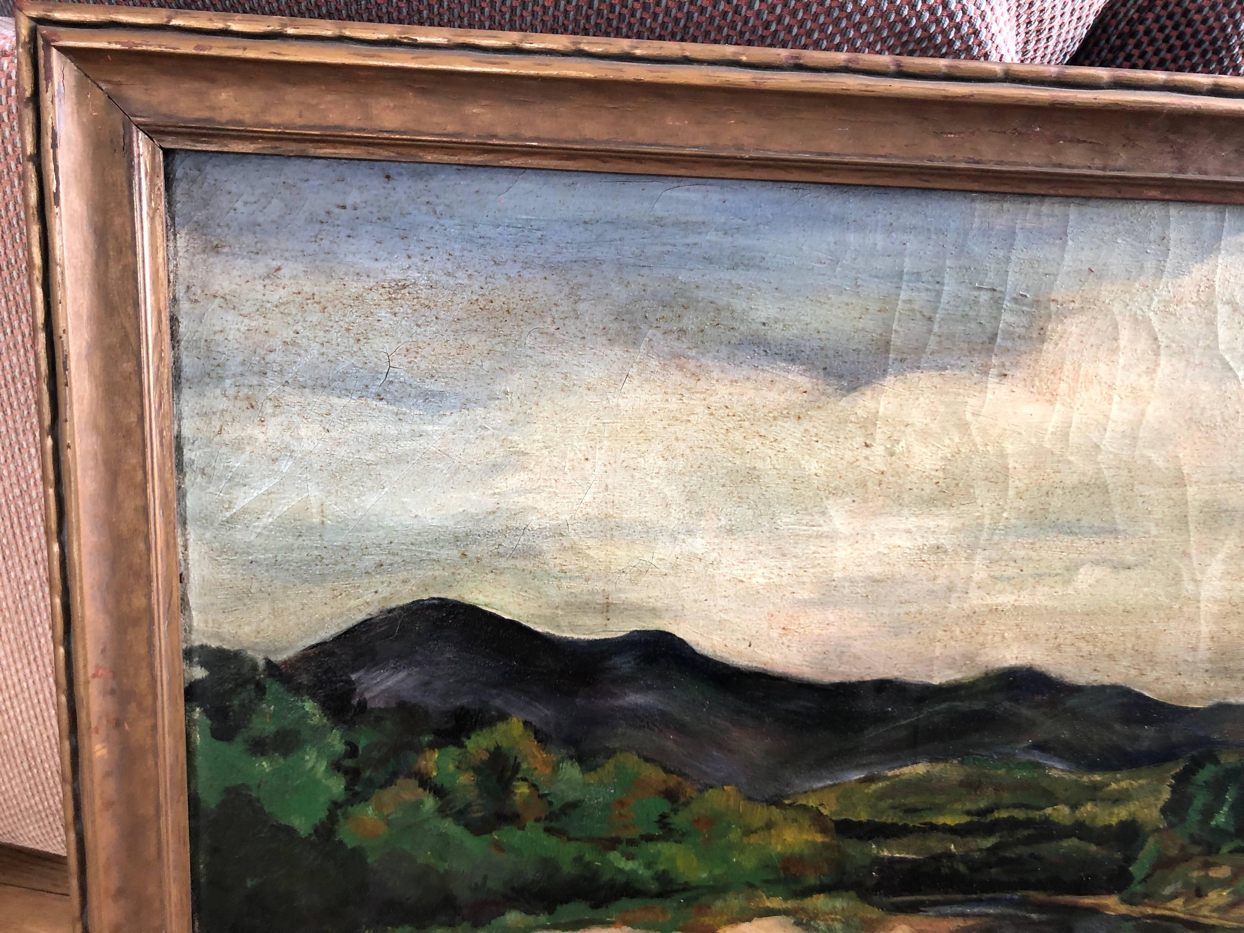 Antique Impressionist Landscape Oil on Canvas In Good Condition In Redding, CT