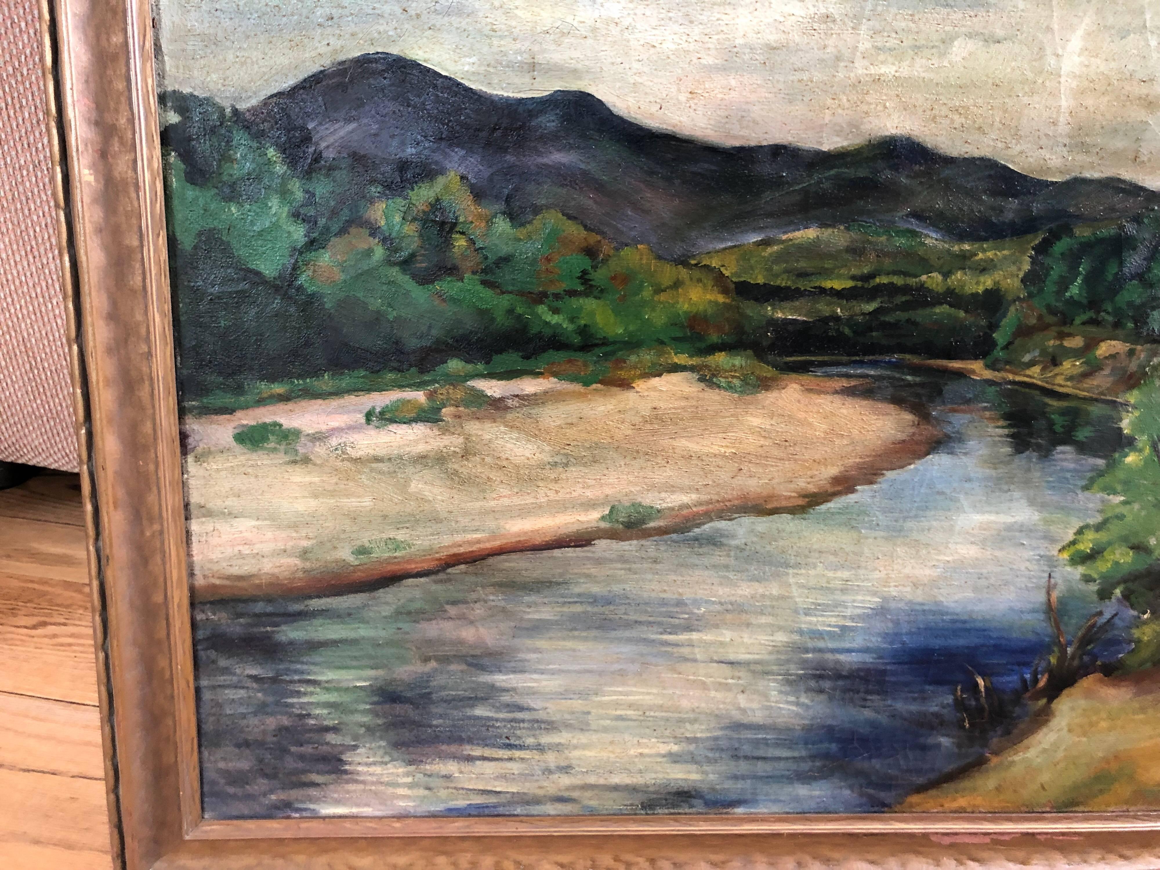 Mid-20th Century Antique Impressionist Landscape Oil on Canvas