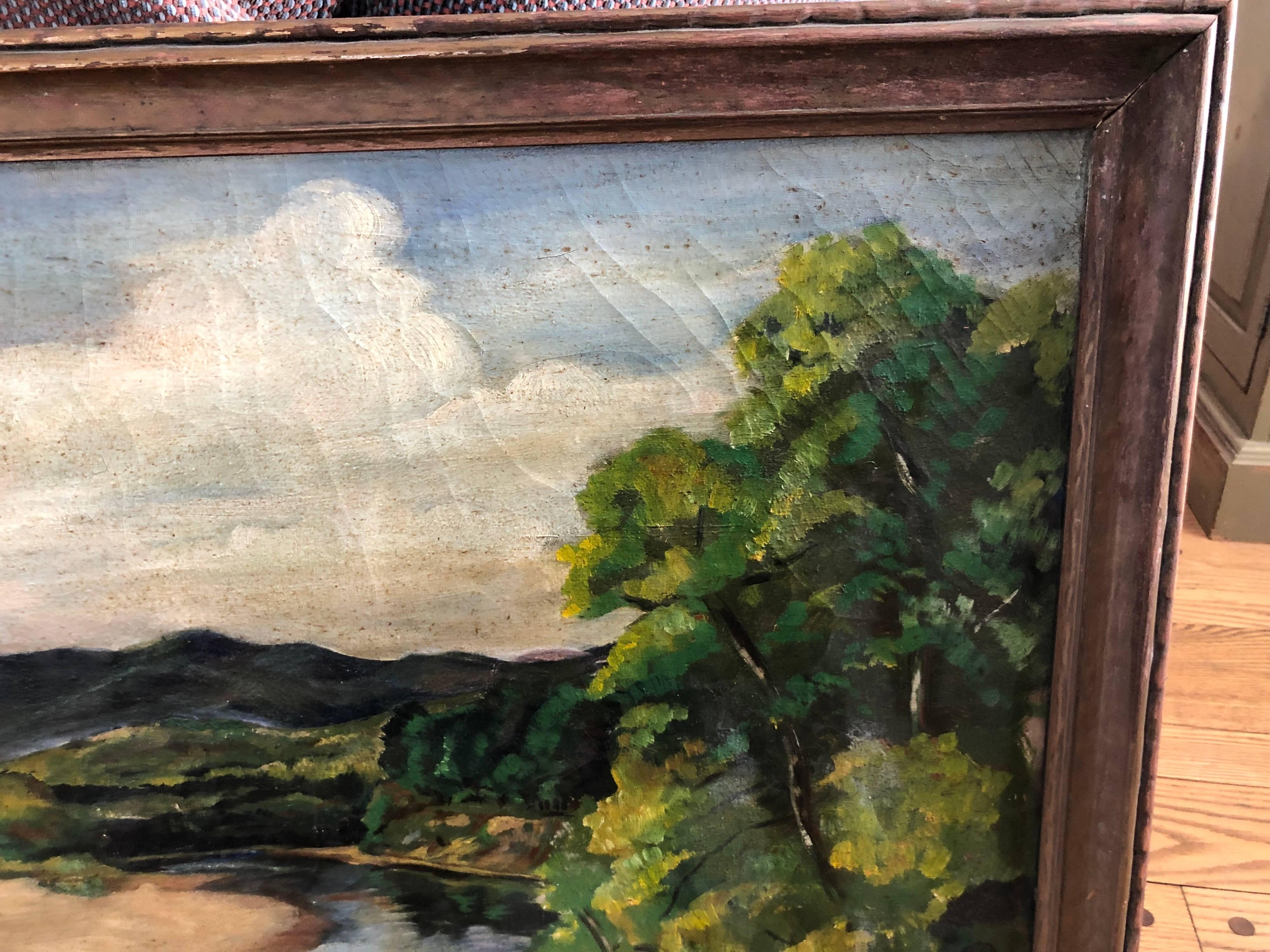 Antique Impressionist Landscape Oil on Canvas 1