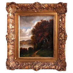 Antique Impressionist Landscape Oil Painting, Lake Scene, Late 19th C