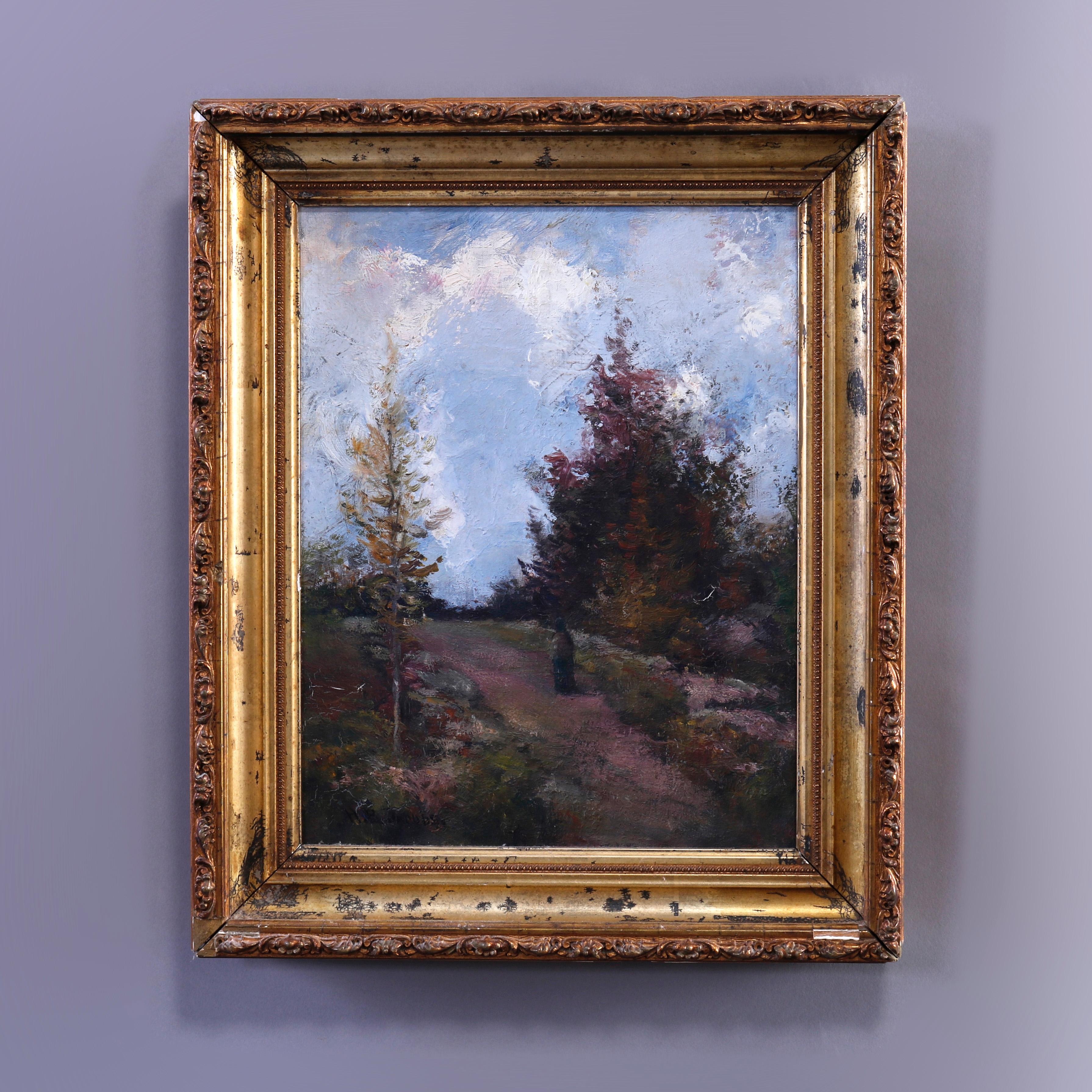 An antique impressionist landscape painting by Hobart B. Jacobs titled 