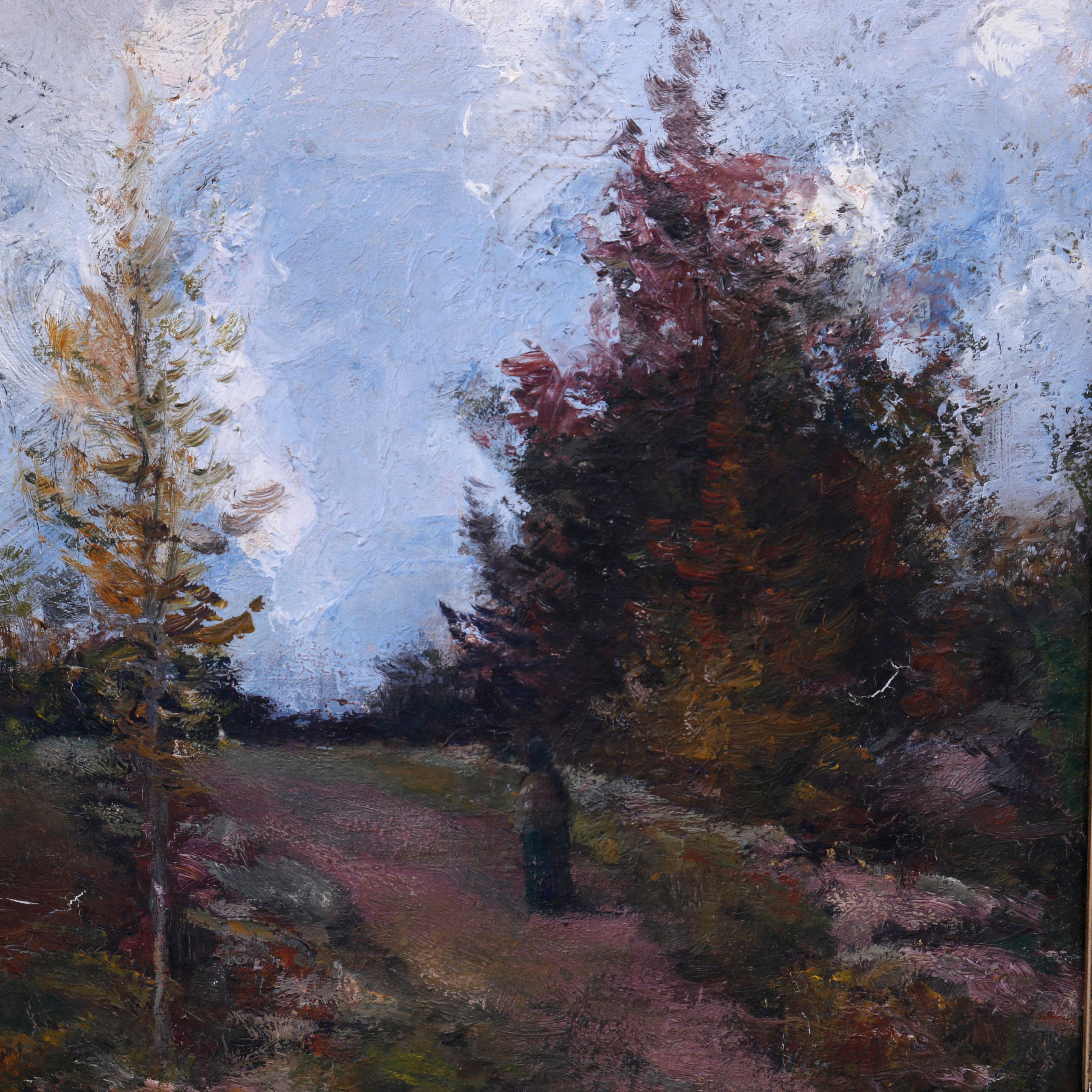 Hand-Painted Antique Impressionist Landscape Painting 