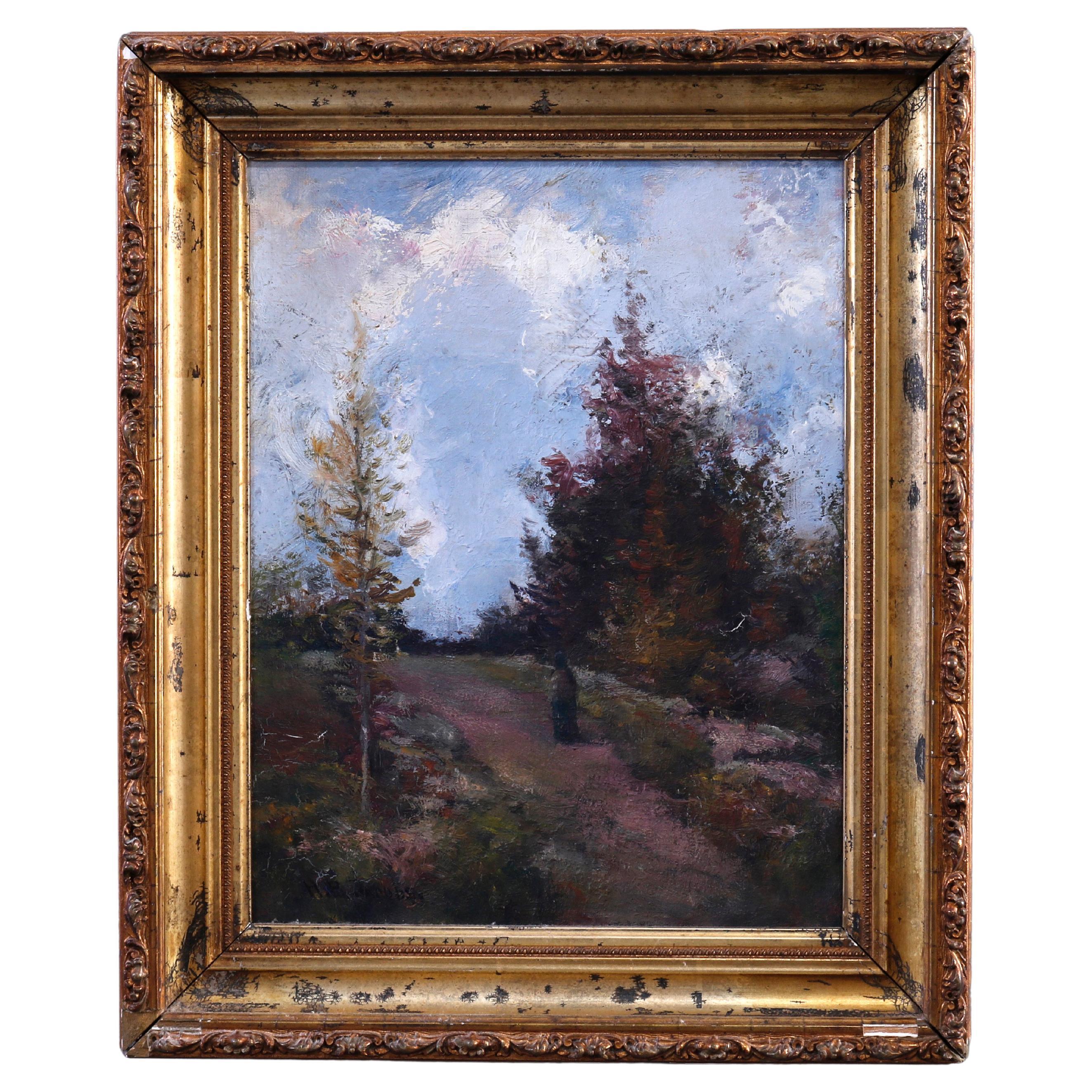 Antique Impressionist Landscape Painting "Late November" by Hobart B. Jacobs