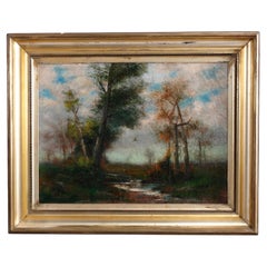 Antique Impressionist Landscape Painting with Stream by Landis, Dated 1908