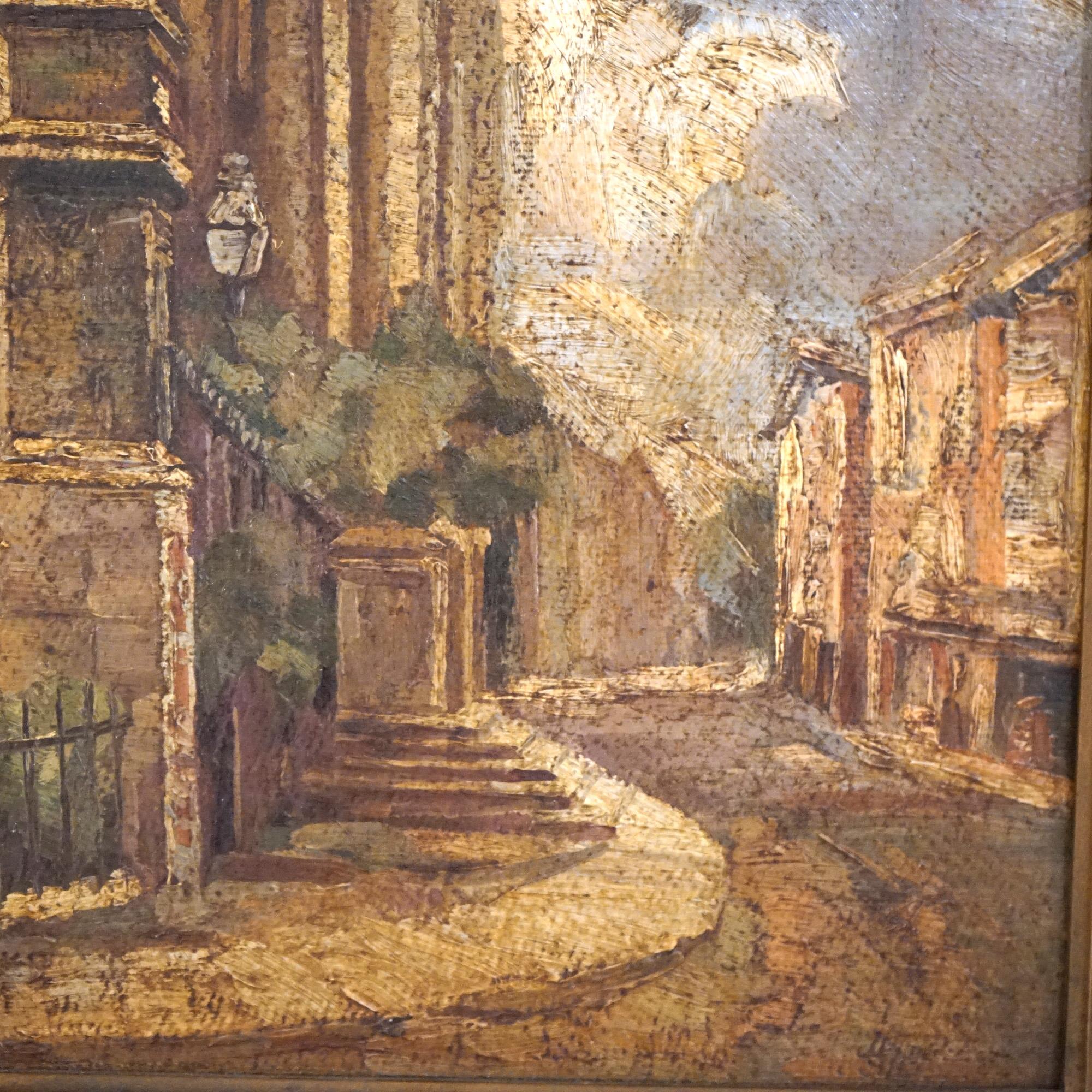 Hand-Painted Antique Impressionist Oil Painting Italian Street Scene, Artist Signed, C1900