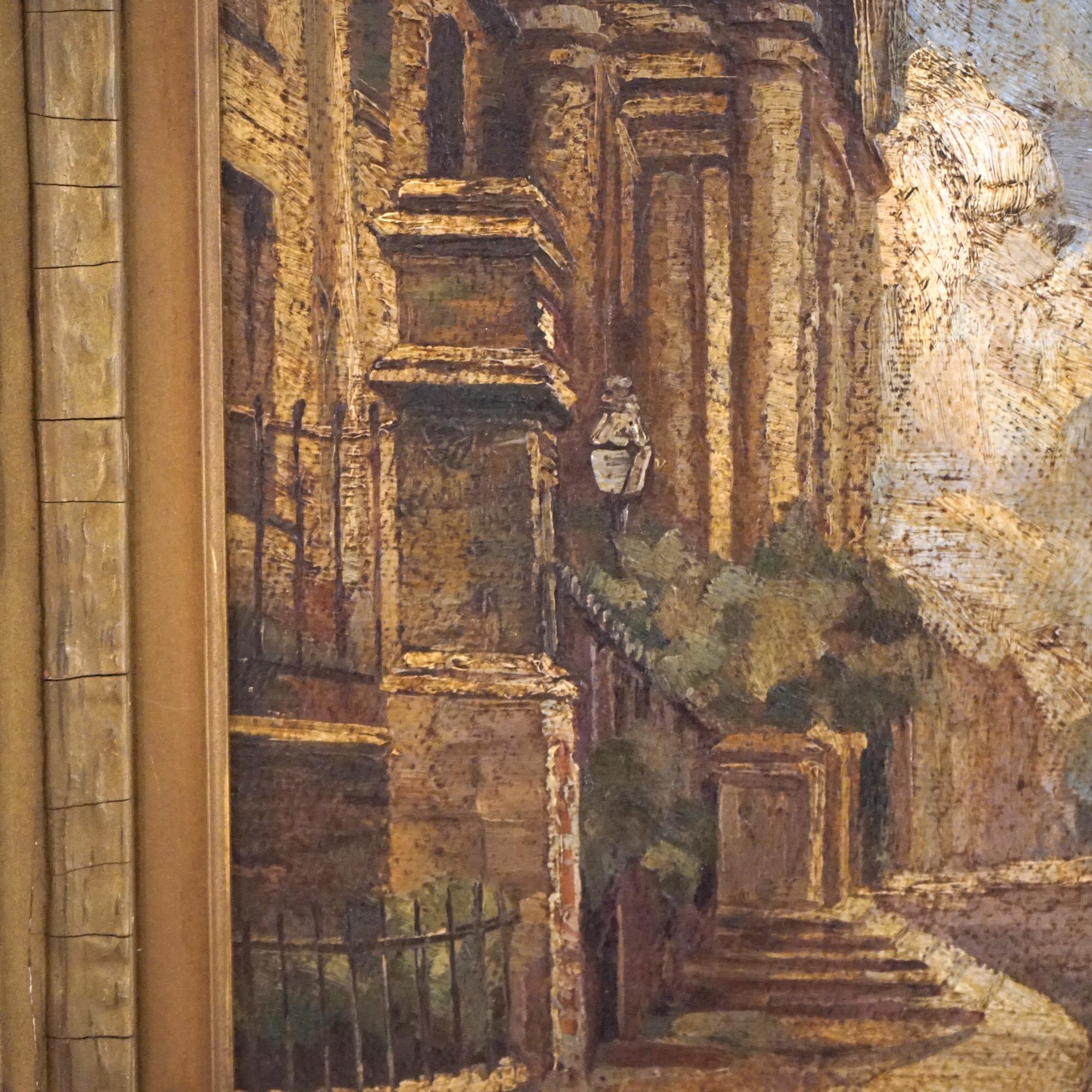 Antiquité - Peinture à l'huile impressionniste - Scène de rue italienne, signée par l'artiste, C1900 Bon état - En vente à Big Flats, NY