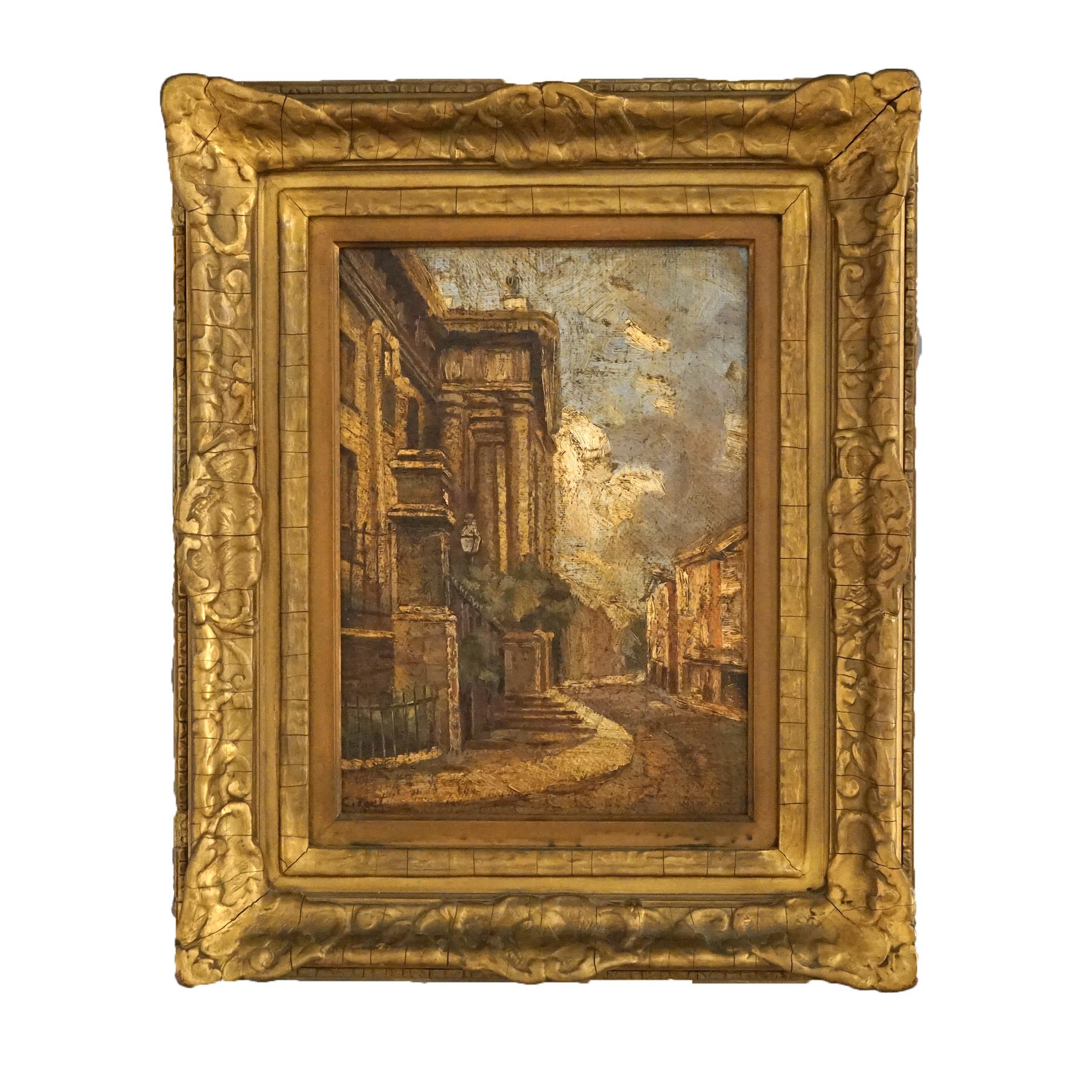 20th Century Antique Impressionist Oil Painting Italian Street Scene, Artist Signed, C1900