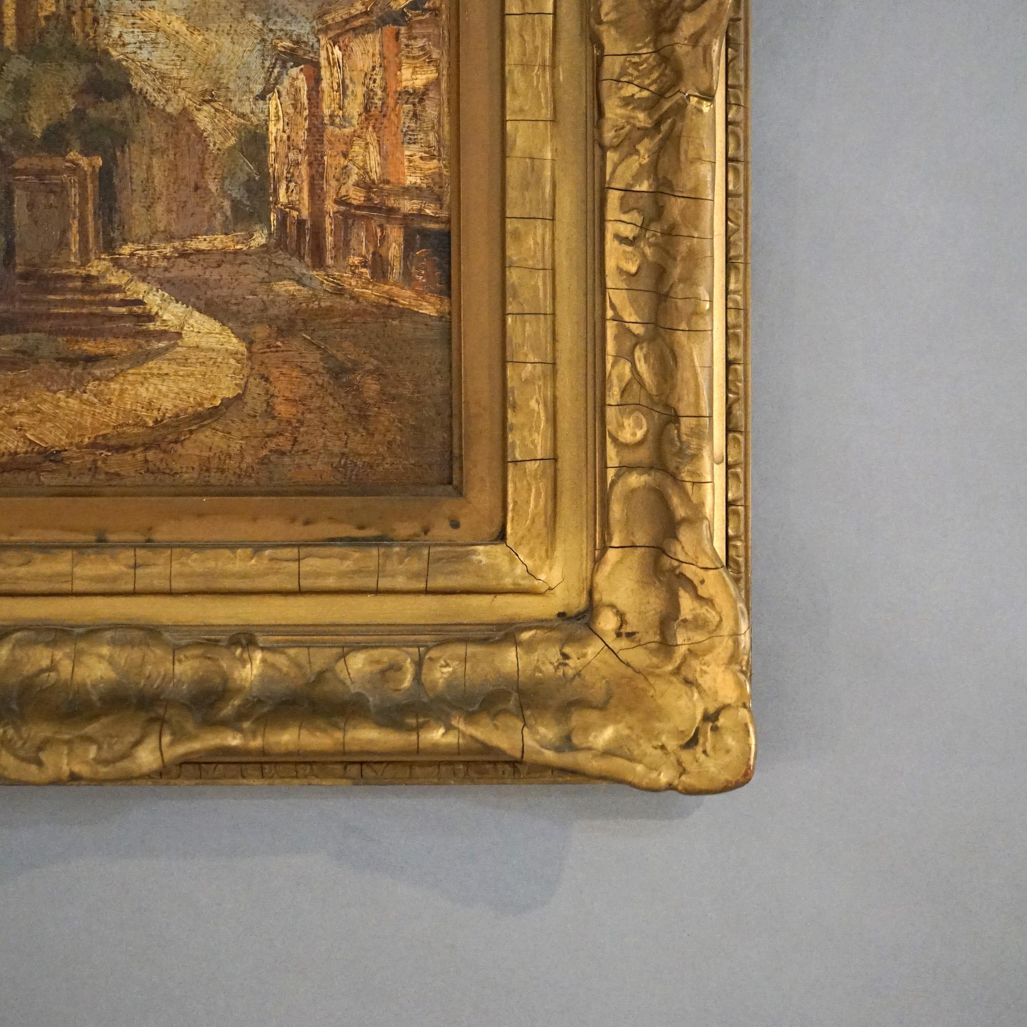 Antique Impressionist Oil Painting Italian Street Scene, Artist Signed, C1900 3