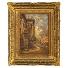 Used Impressionist Oil Painting Italian Street Scene, Artist Signed, C1900