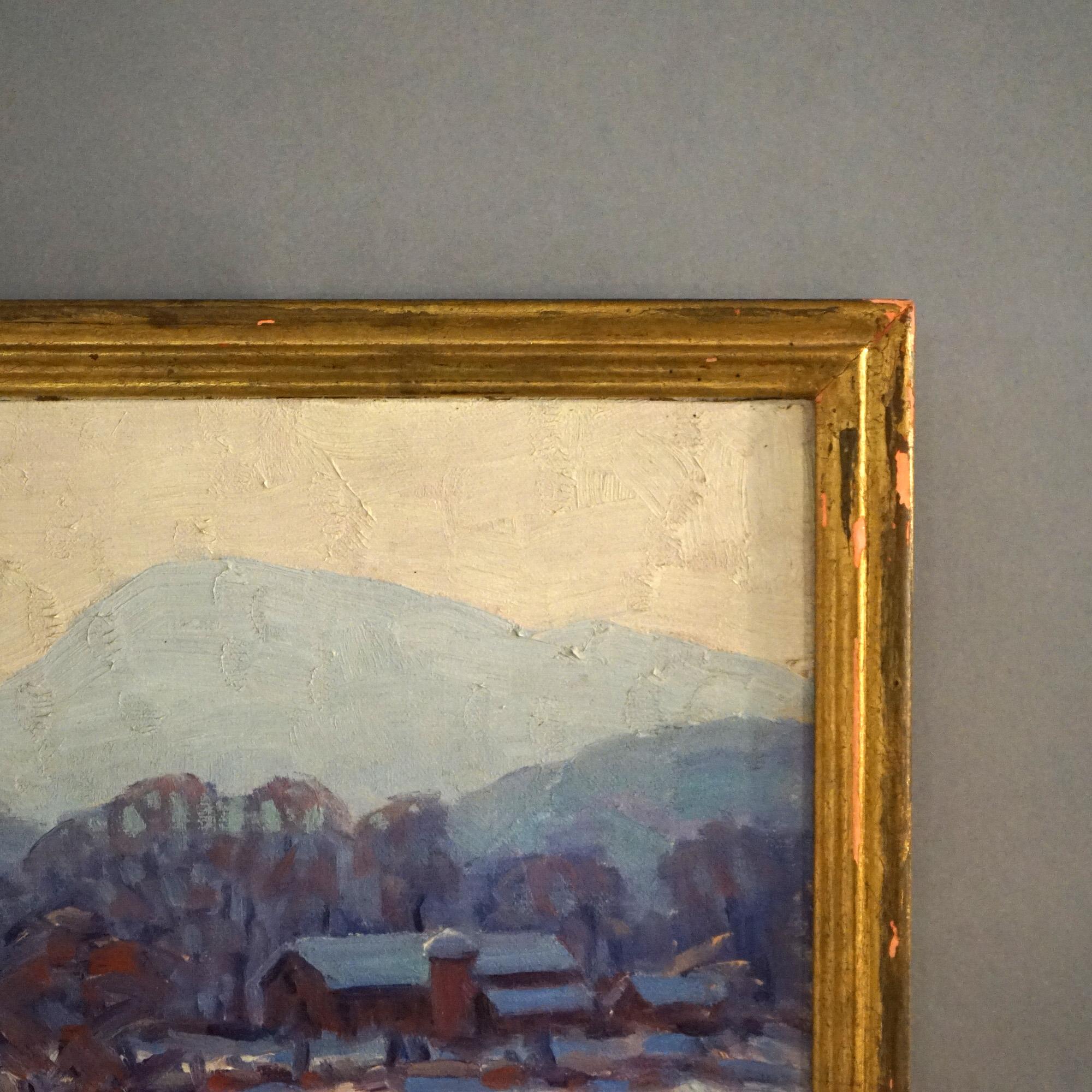 Antikes impressionistisches Gemälde Hazy Winterleuchte von John W. Bentley, Woodstock, impressionistisches Gemälde (Handbemalt) im Angebot