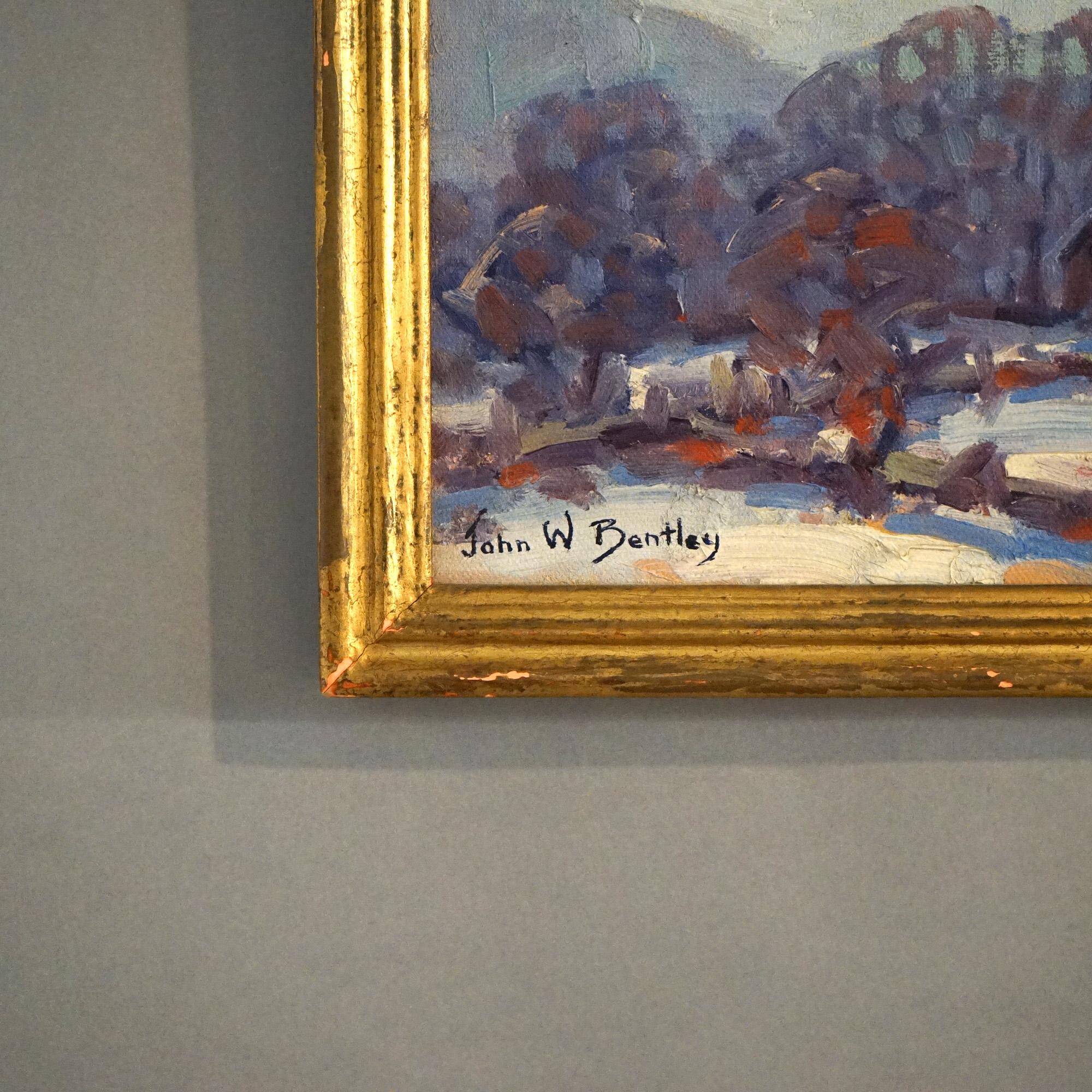 Antikes impressionistisches Gemälde Hazy Winterleuchte von John W. Bentley, Woodstock, impressionistisches Gemälde (20. Jahrhundert) im Angebot