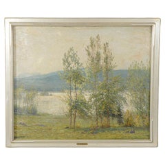 Antique Impressionist Painting "New England Landscape" by Gustave Wiegand, c 1920