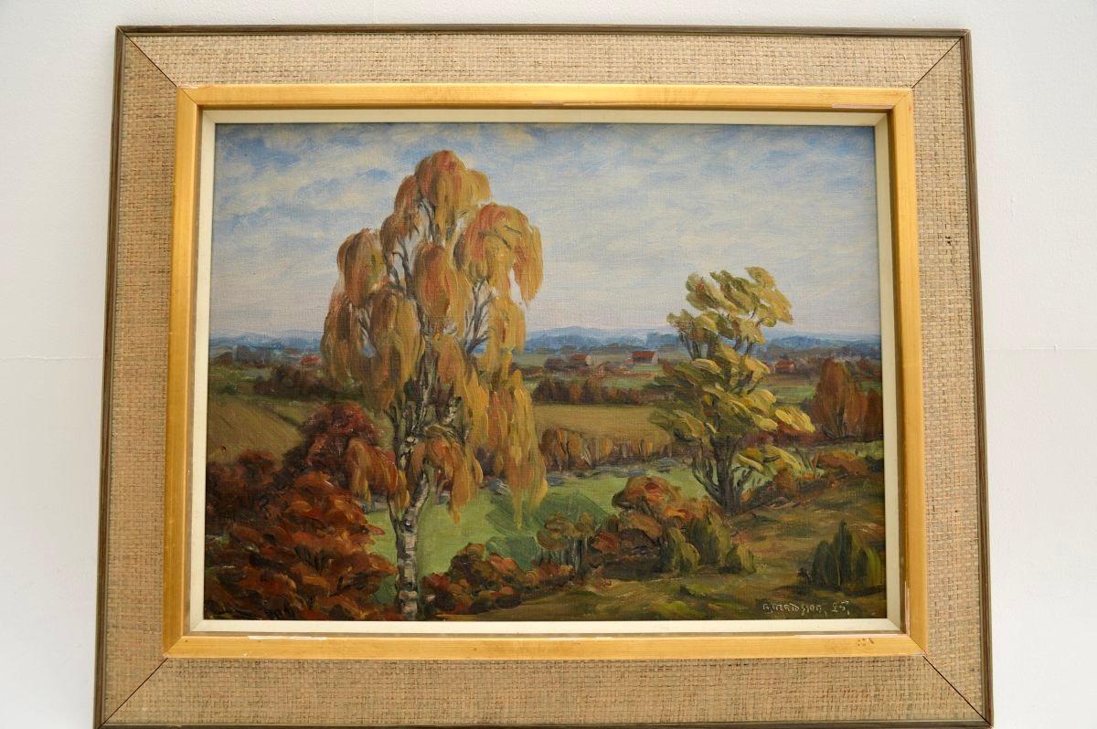 A beautiful antique impressionist style oil painting. It is signed by the artist and dated 1925, it’s not clear who the artist is but it appears to read: A. Madssen

This was framed at a later date, likely the 1970’s judging by the style of the