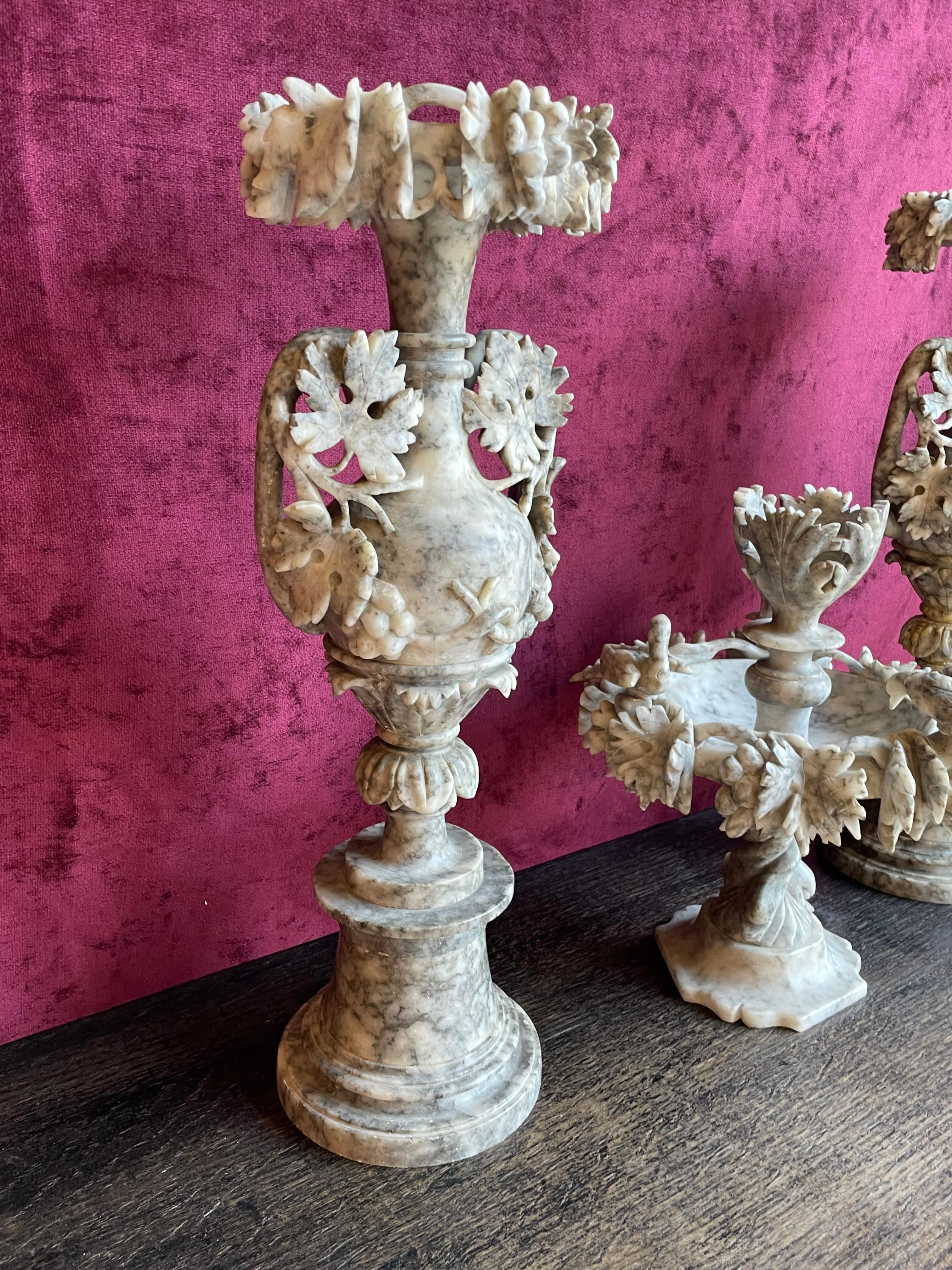 Antique & Impressive, Beautifully Hand Carved Alabaster Set of Ornamental Vases 7