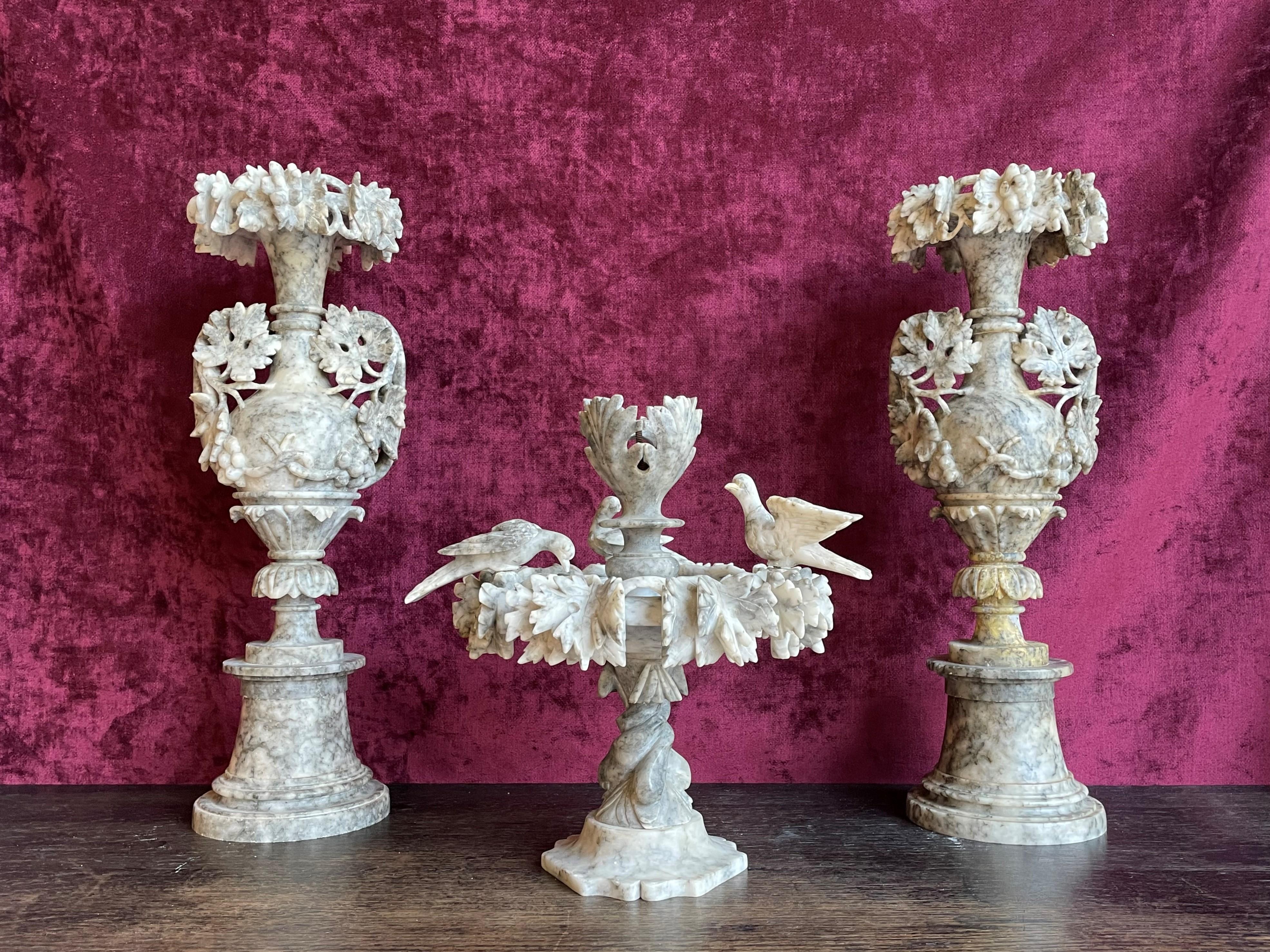 Antique & Impressive, Beautifully Hand Carved Alabaster Set of Ornamental Vases 10