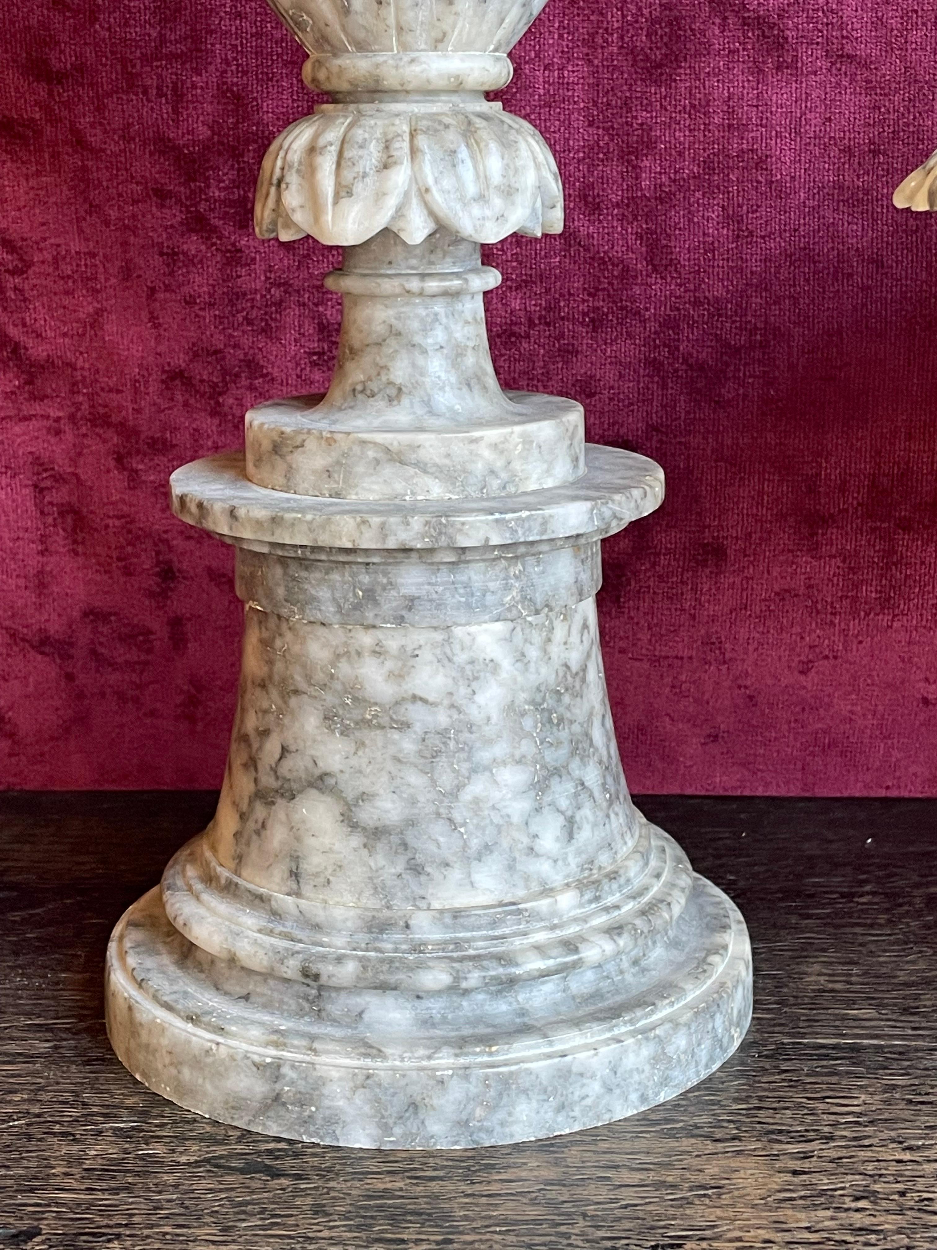 Hand-Crafted Antique & Impressive, Beautifully Hand Carved Alabaster Set of Ornamental Vases