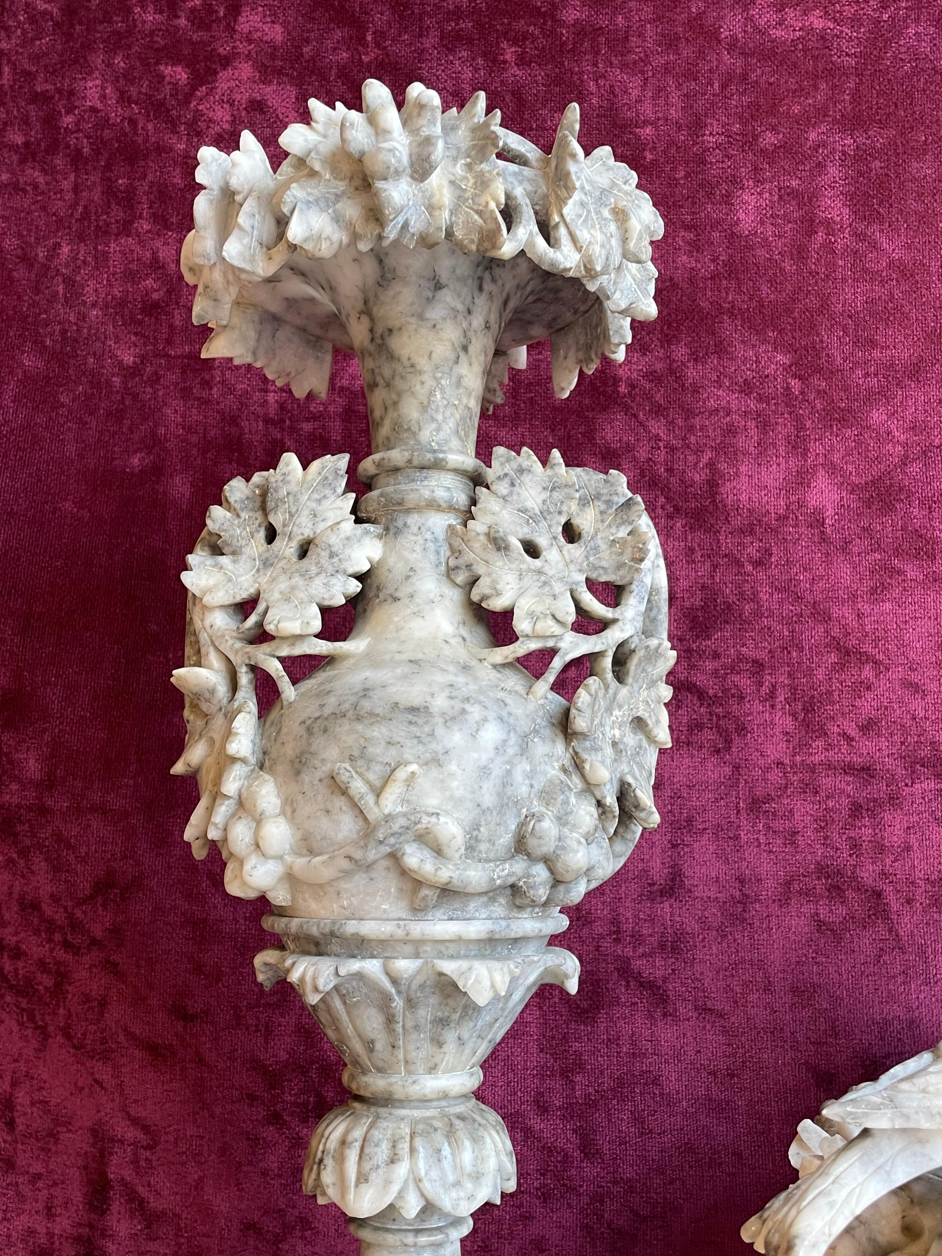 20th Century Antique & Impressive, Beautifully Hand Carved Alabaster Set of Ornamental Vases
