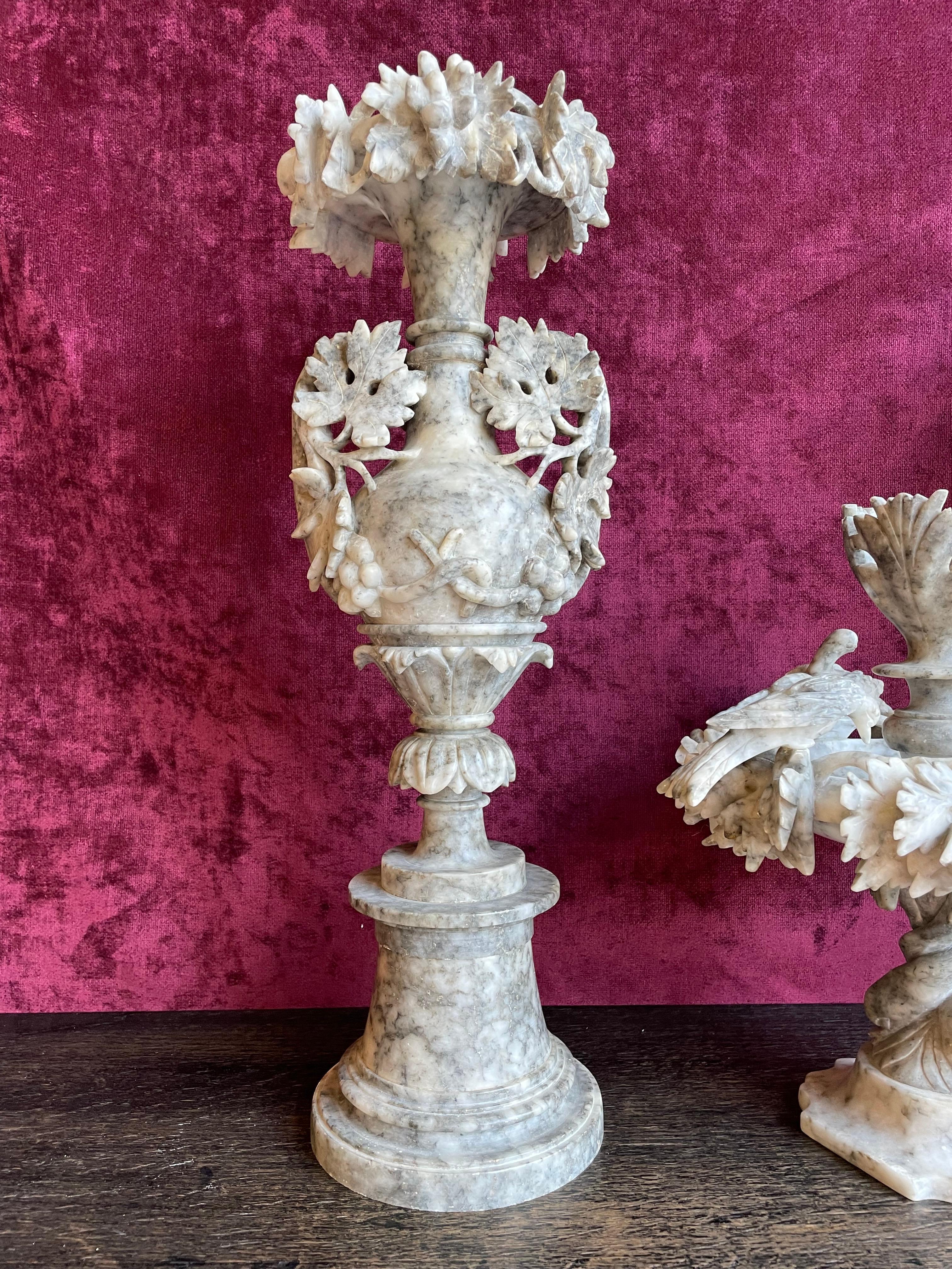 Antique & Impressive, Beautifully Hand Carved Alabaster Set of Ornamental Vases 1