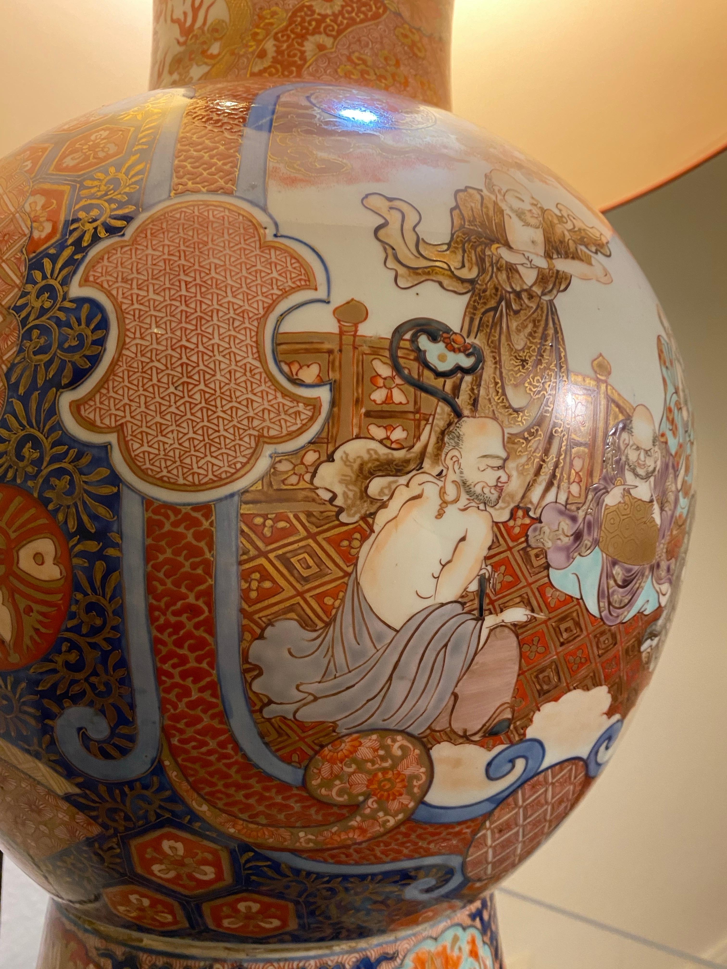 Antiguo  Impresionante Jarrón Imari Porcelain Lámpara de mesa grande  Siglo XIX Japón Meiji en venta 2