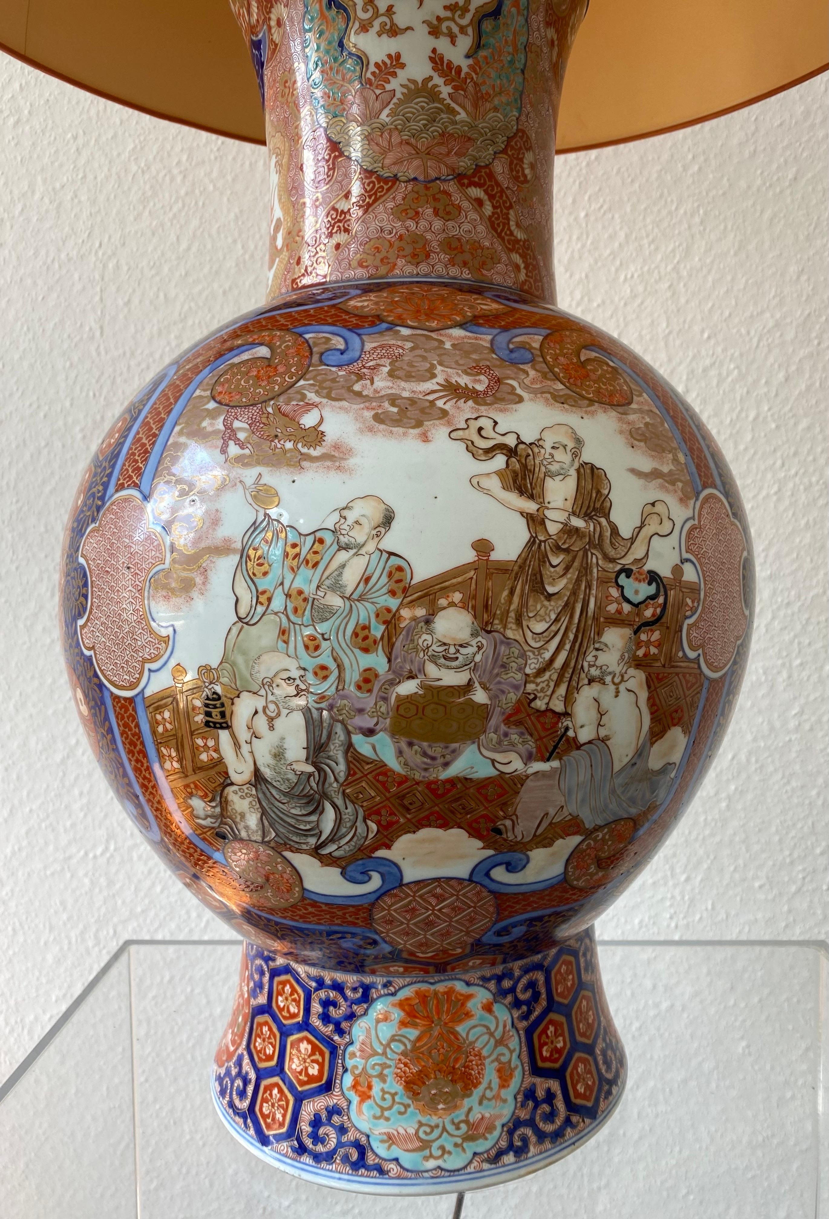 Antiguo  Impresionante Jarrón Imari Porcelain Lámpara de mesa grande  Siglo XIX Japón Meiji en venta 4