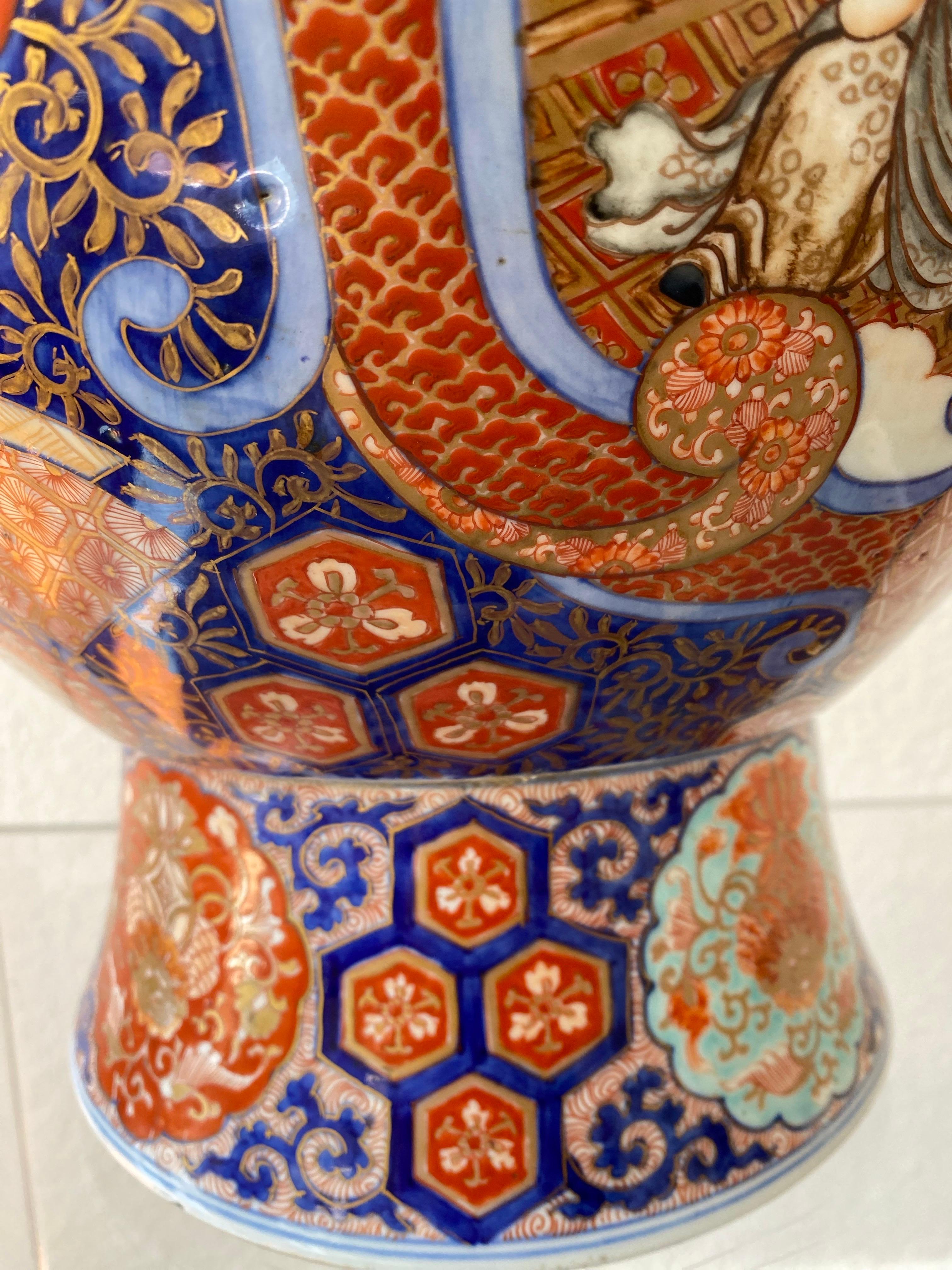 Antiguo  Impresionante Jarrón Imari Porcelain Lámpara de mesa grande  Siglo XIX Japón Meiji en venta 5