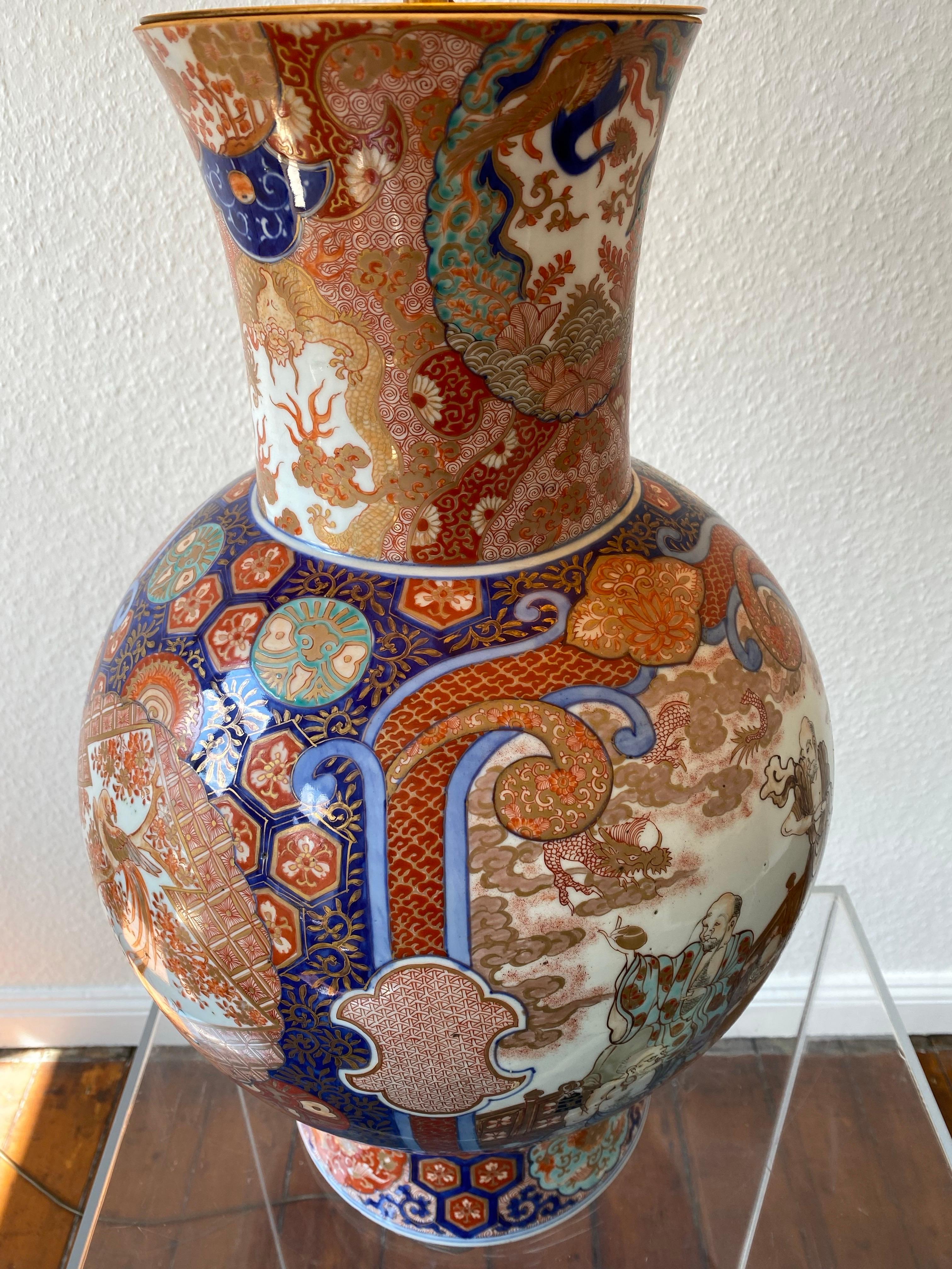 Antiguo  Impresionante Jarrón Imari Porcelain Lámpara de mesa grande  Siglo XIX Japón Meiji en venta 7