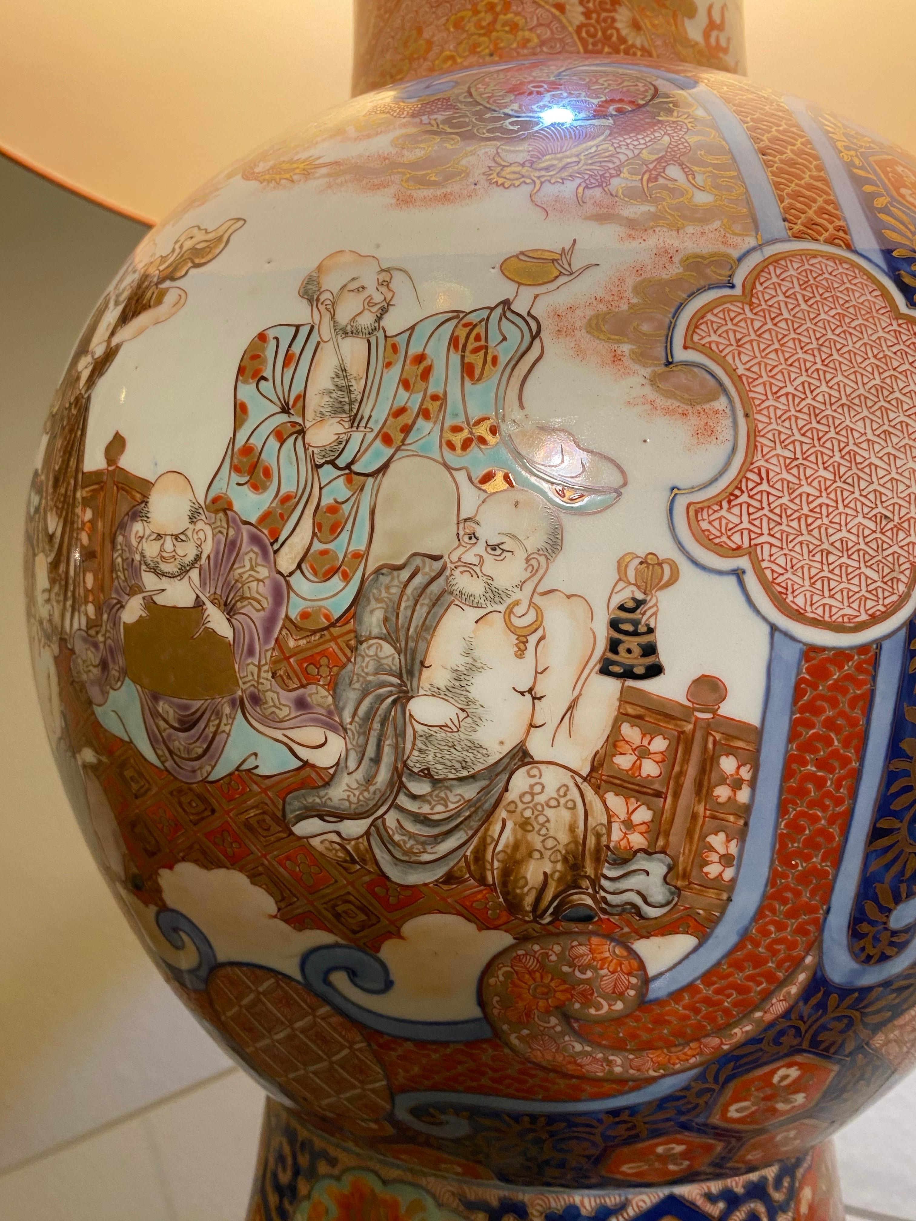 Antiguo  Impresionante Jarrón Imari Porcelain Lámpara de mesa grande  Siglo XIX Japón Meiji en venta 1