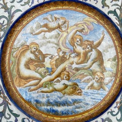Antique Impressive Large Italian Majolica Hand Painted Large Wall Hanging Plate