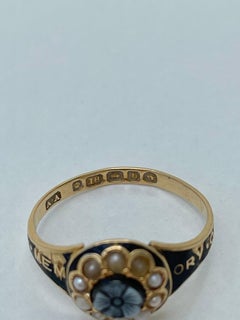 Antique ‘ in memory of’ Pearl Halo Sardonyx Flower 18ct Ring