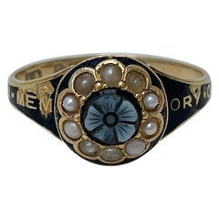 Antique ‘ in memory of’ Pearl Halo Sardonyx Flower 18ct Ring
