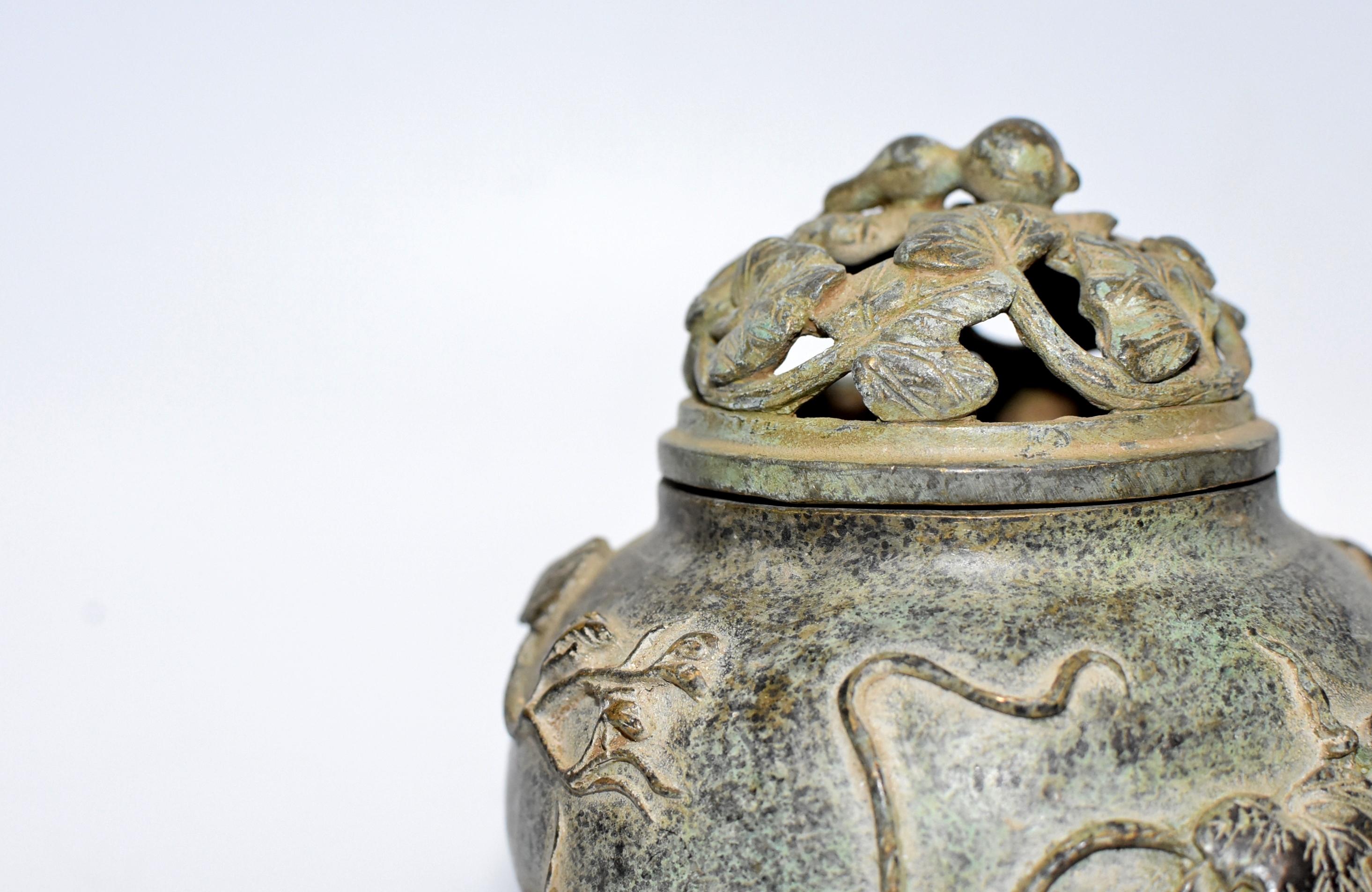 Antique Bronze Chinese Incense Burner in Gourd Form 1
