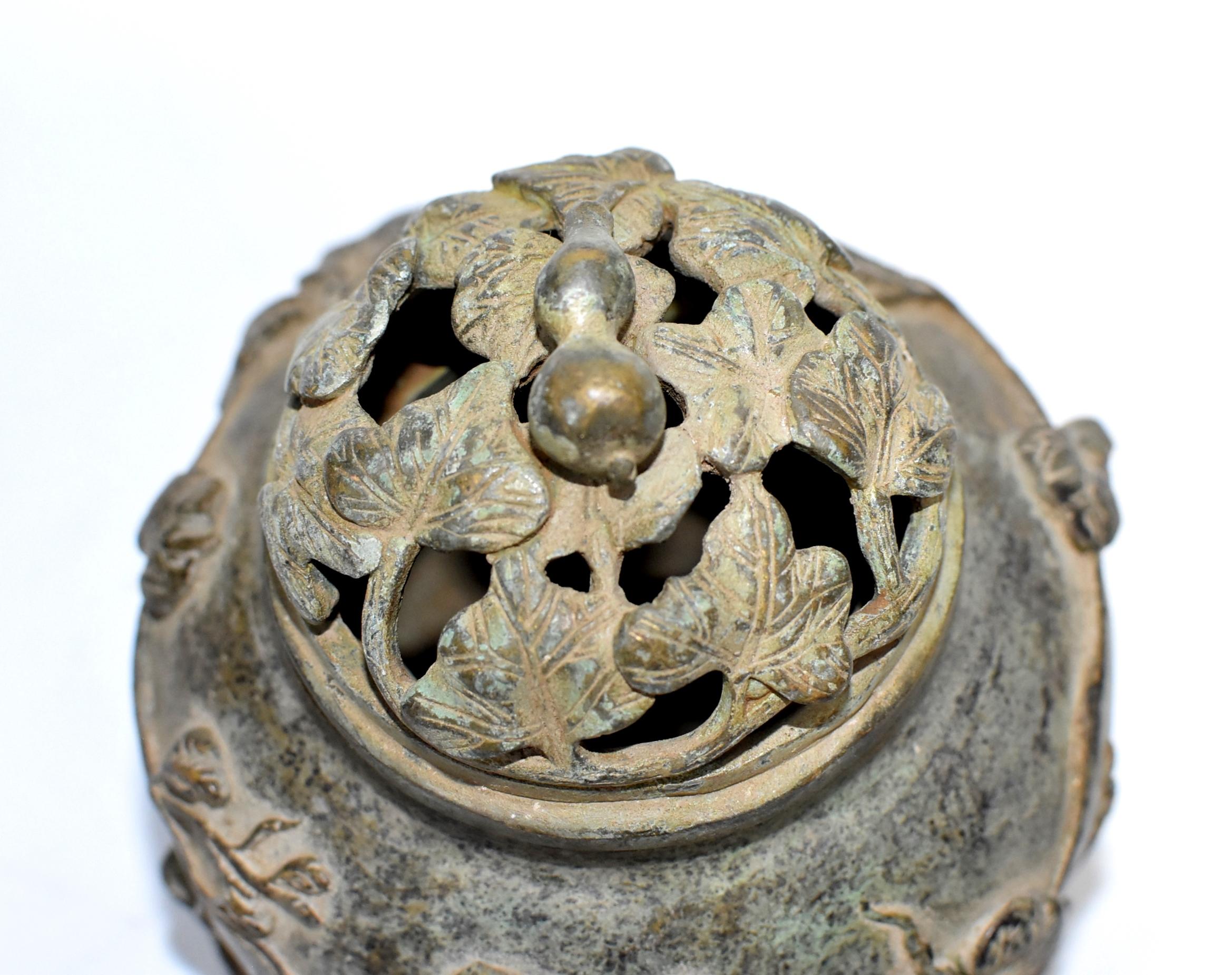 Antique Bronze Chinese Incense Burner in Gourd Form 2